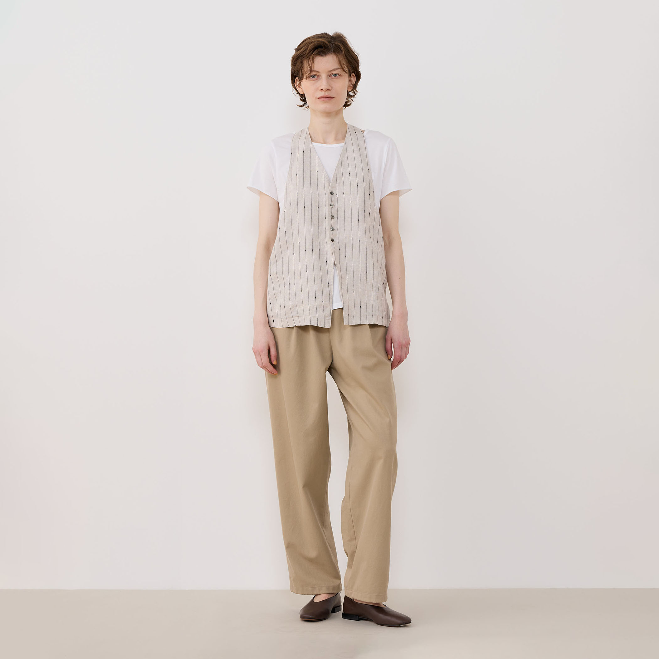 人気新品！ 肌触り最高☆ リネン ストライ ラウンドネック シンプル カジュアル ワンピースひざ丈スカートロングスカート スカート W130 冷感 長袖 インナー ドライ 丸首 ラウンドネック レディース 汗対策 脇