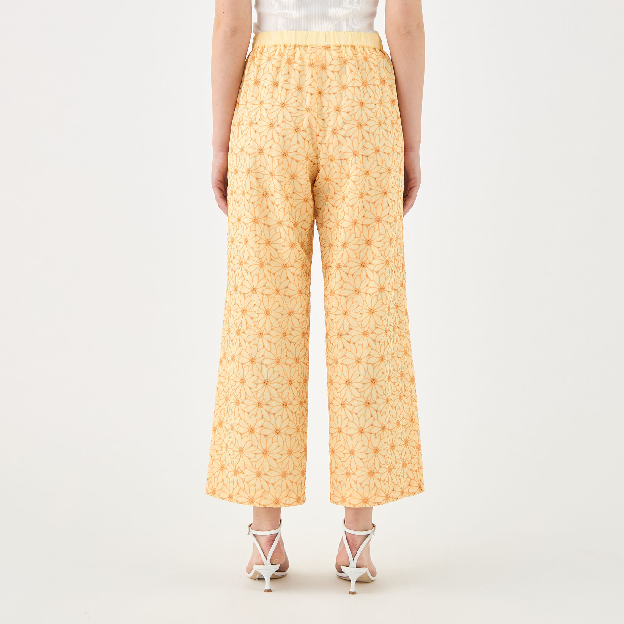 サンフラワーエンブロイダリー ワイドストレートパンツ