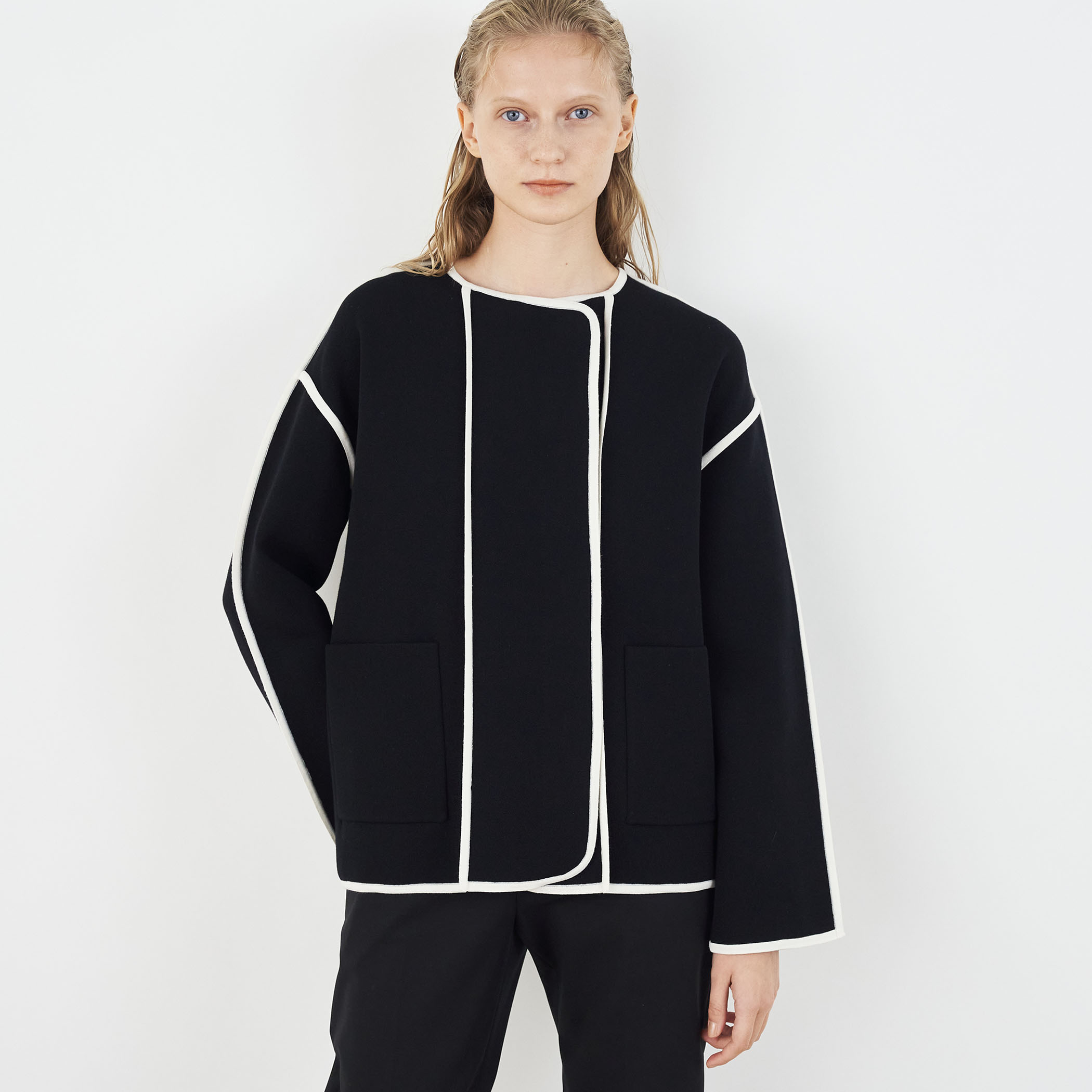 レーヨンナイロンダブルフェイス クルーネックジャケット