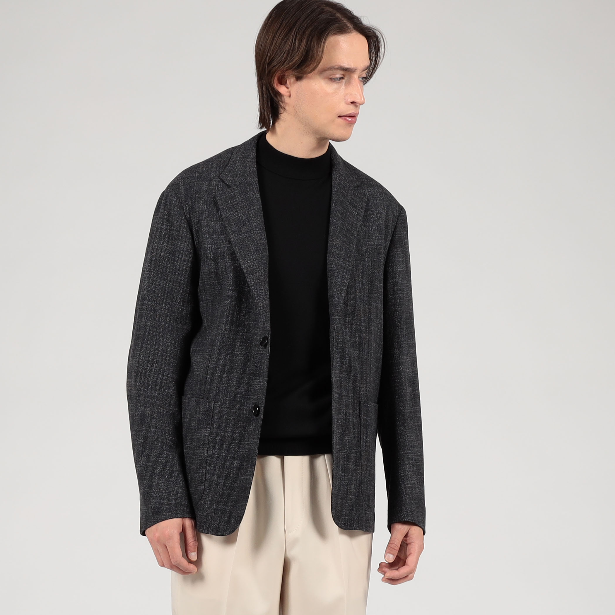 ウールシルクナイロン シングルブレステッド 2Bジャケット CARLO