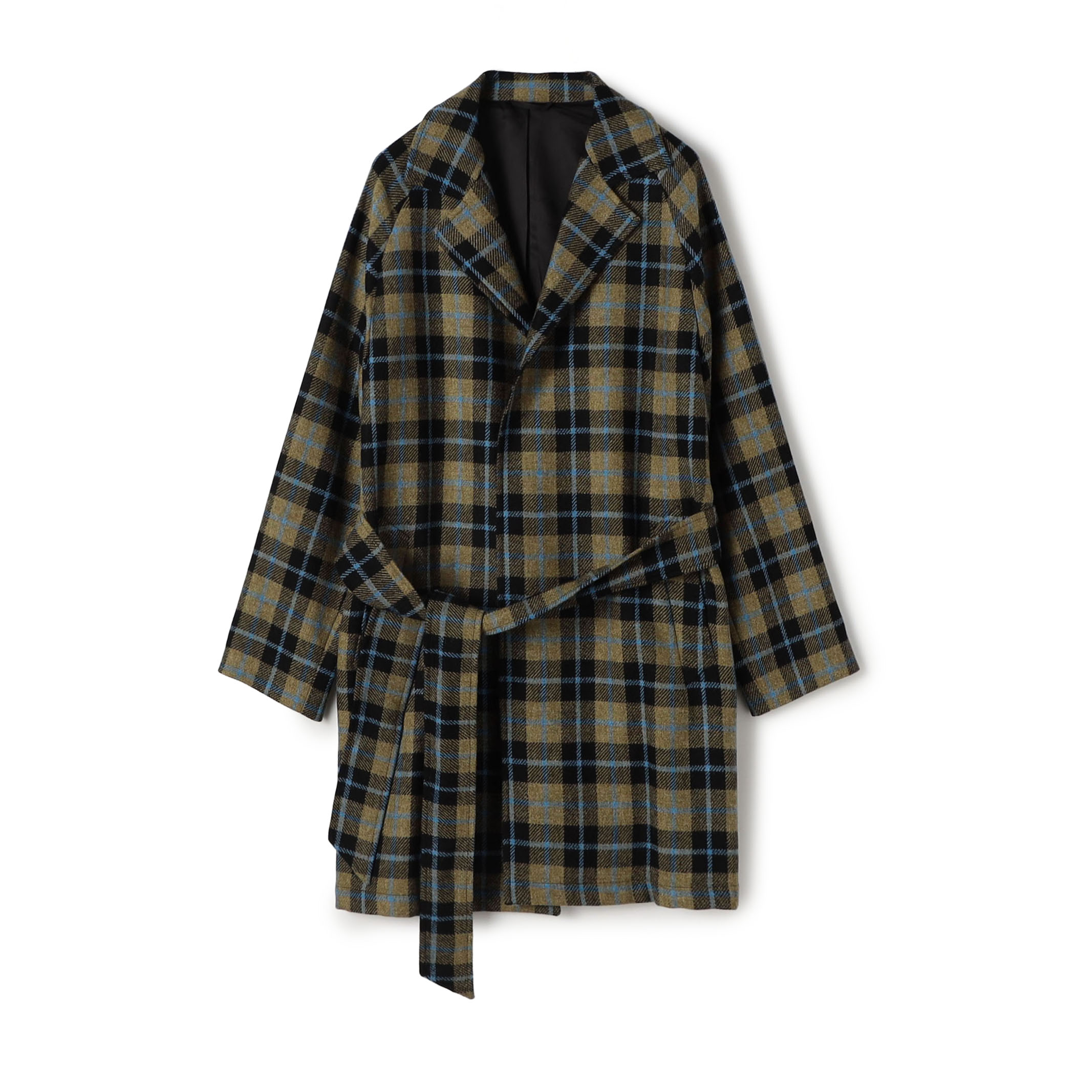 ERRICO FORMICOLA ウールチェック ボタンレスベルテッドコート