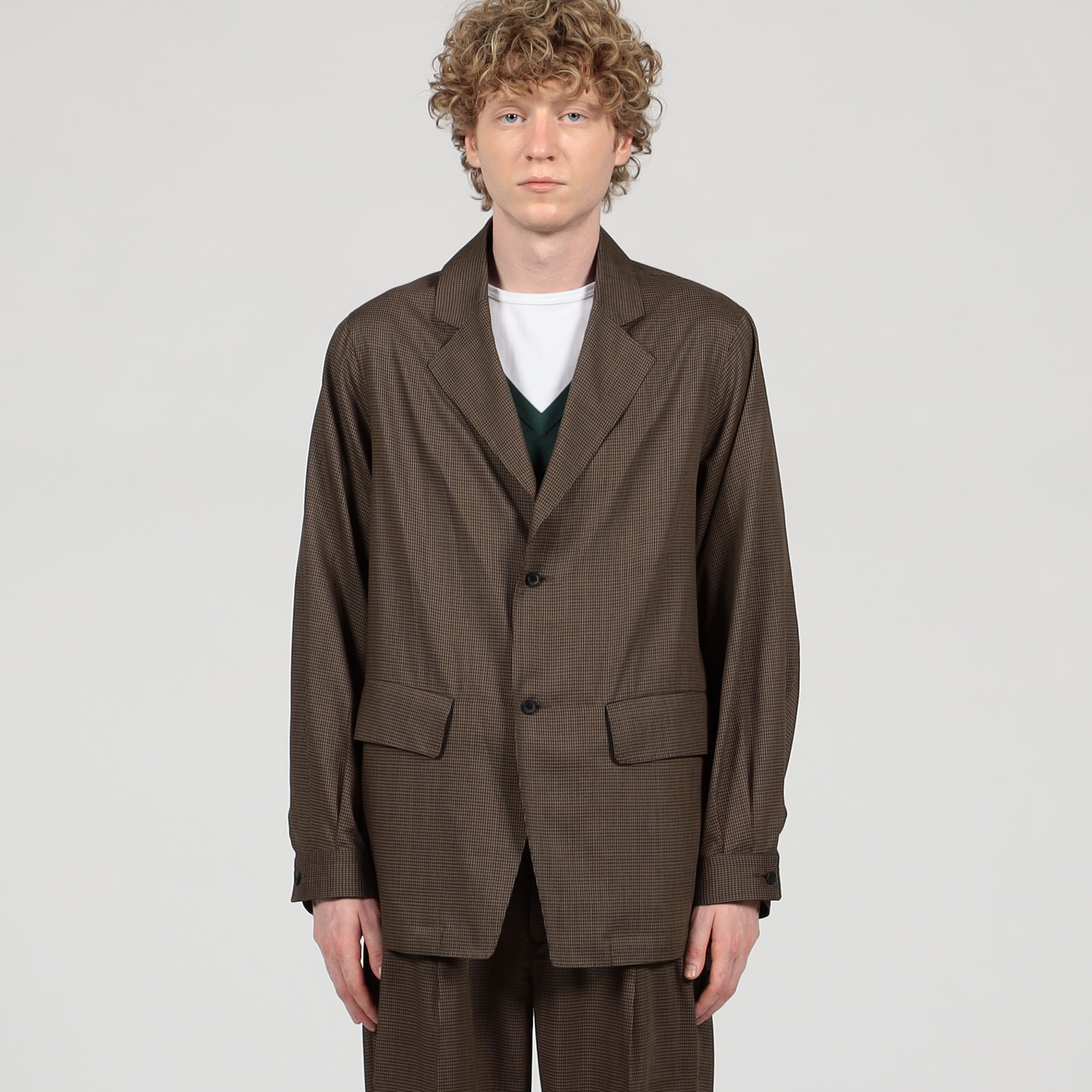 ノーカラージャケット　YVES SAINT LAURENT TOMORROWLAND｜Super140's トロピカルウール ノーカラー