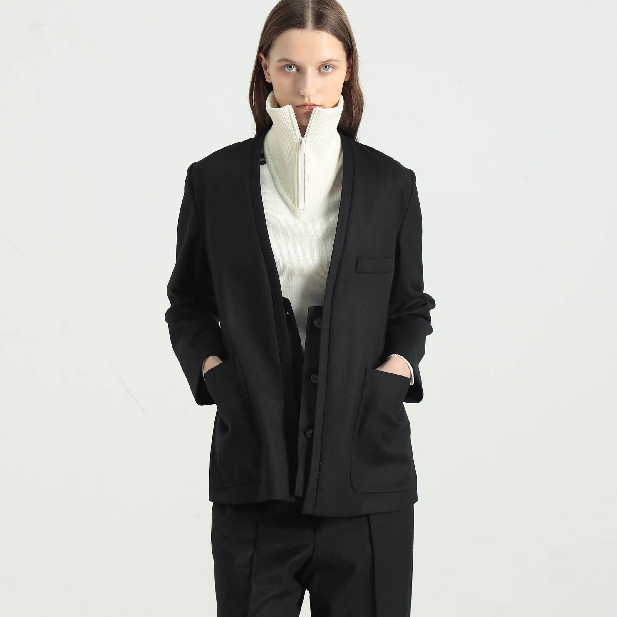 美品✨セオリー ノーカラージャケット TRACEABLE WOOL 黒