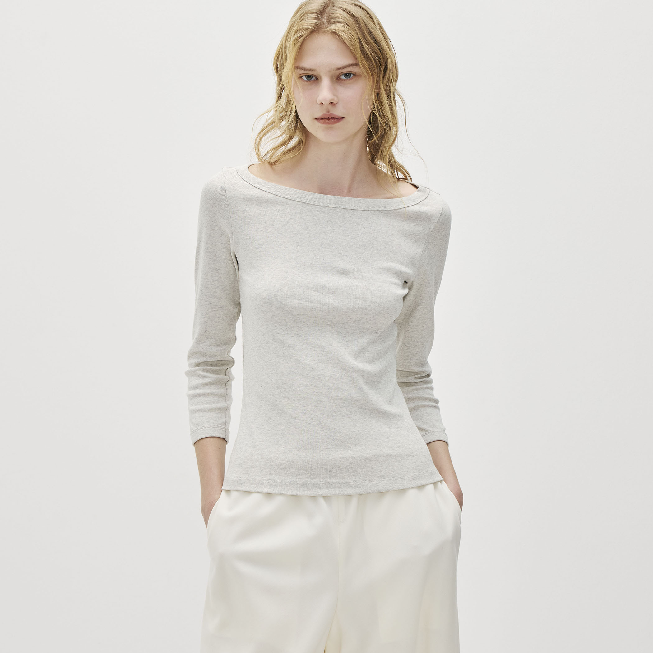 FLORE FLORE STEFFI TEE コットン ボートネックTシャツ