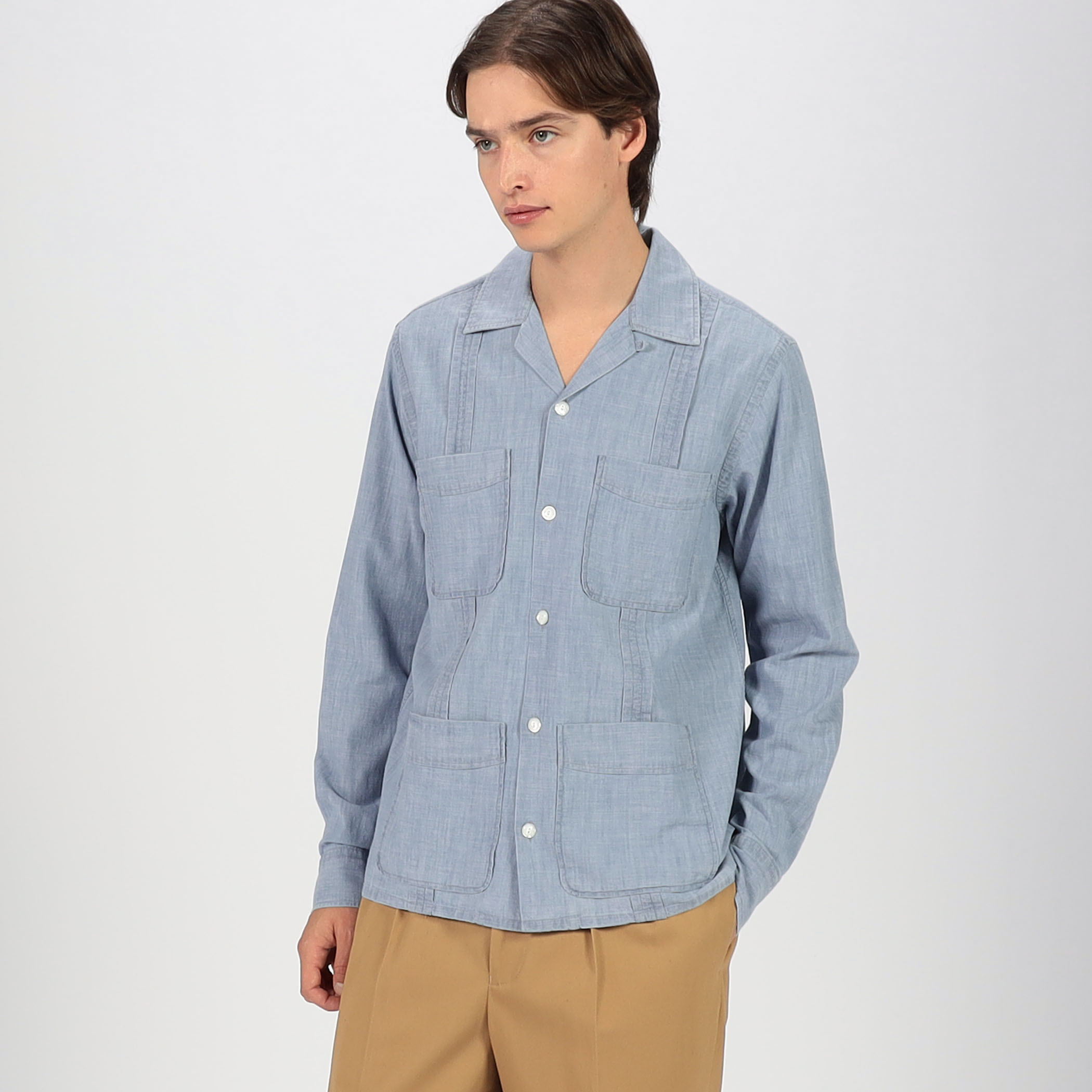 Drake's コットンシャンブレー オープンカラーシャツ