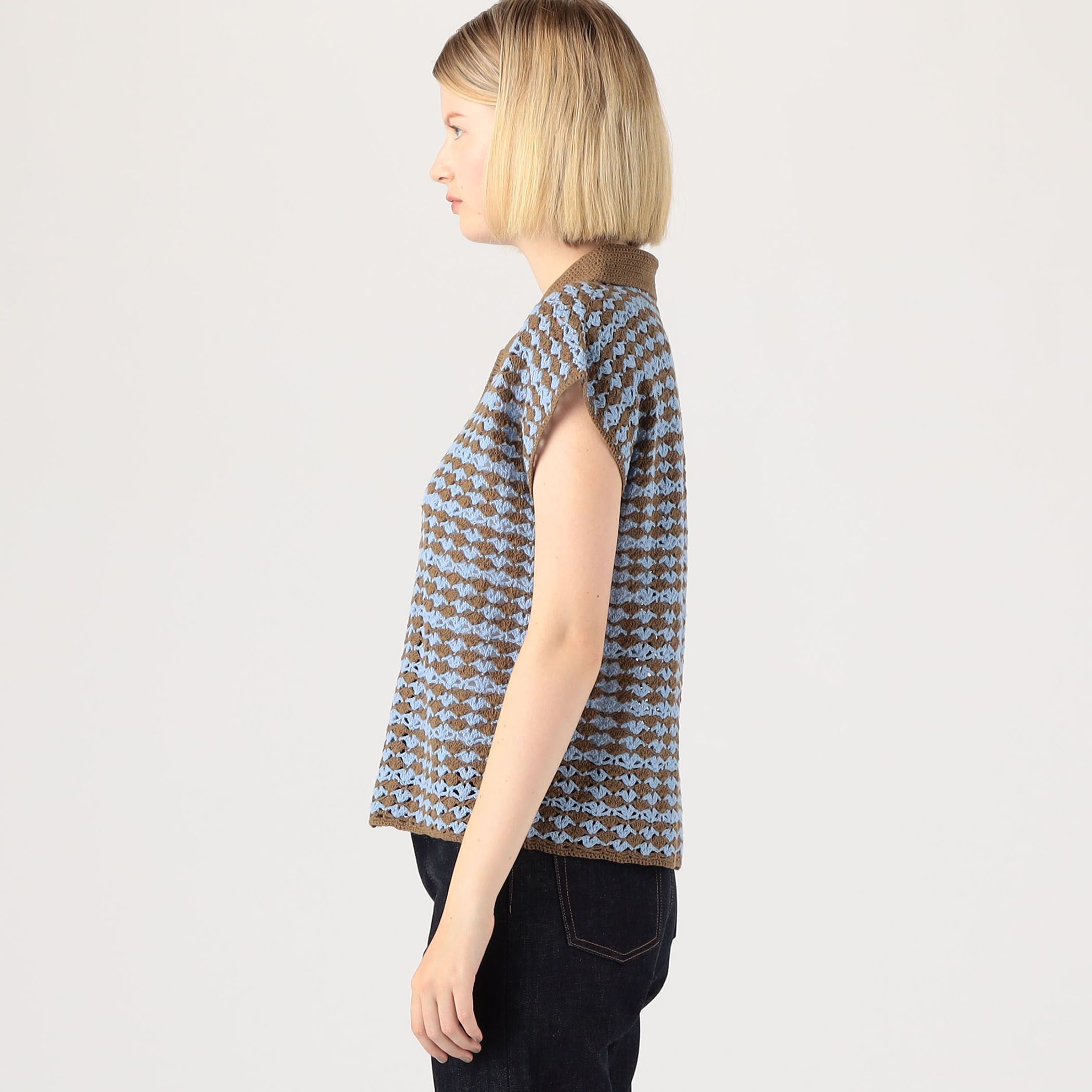 リネンコットンクロシェ ポロカラーカーディガン｜トゥモローランド