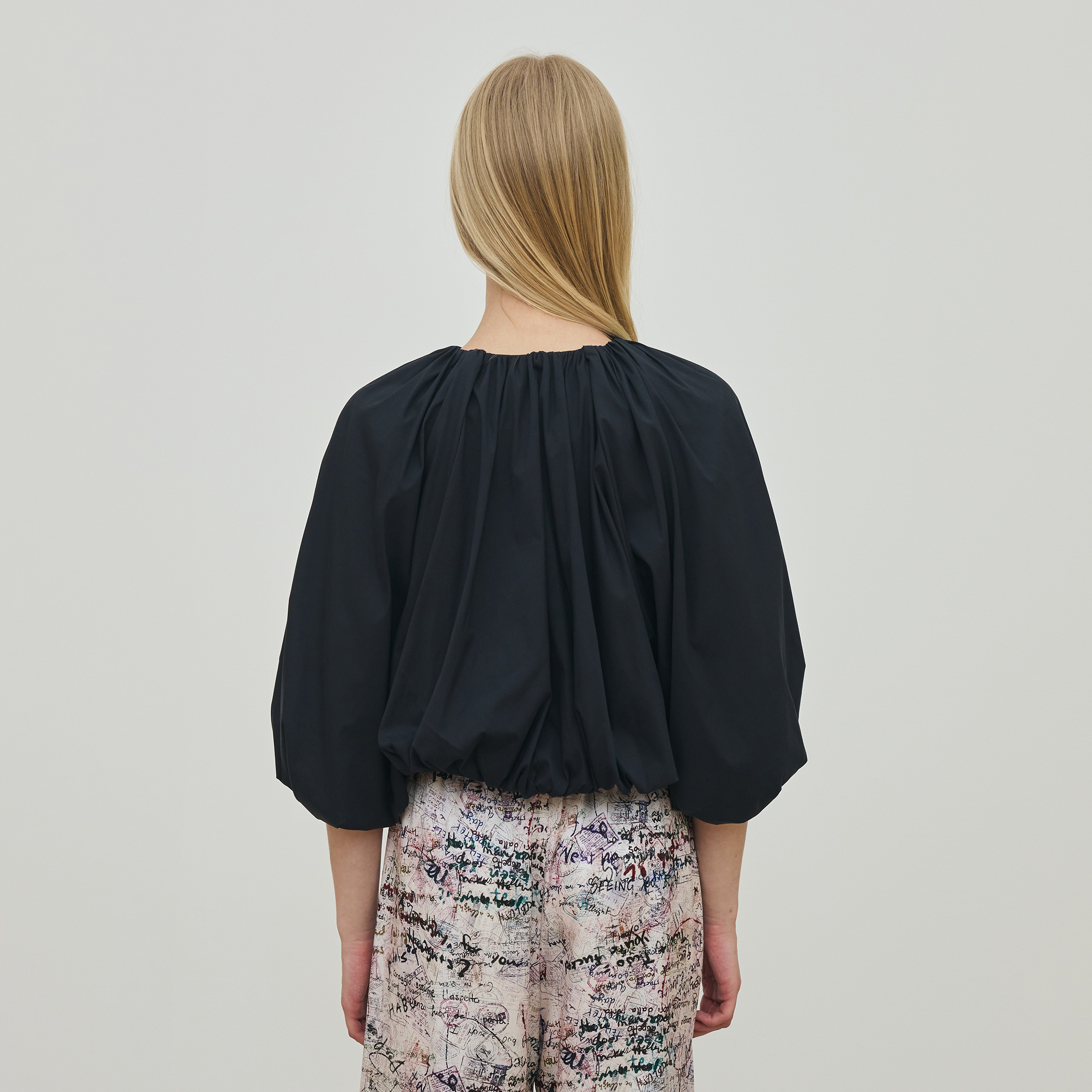 コットンストレッチポプリン クロップドバブルブルゾン