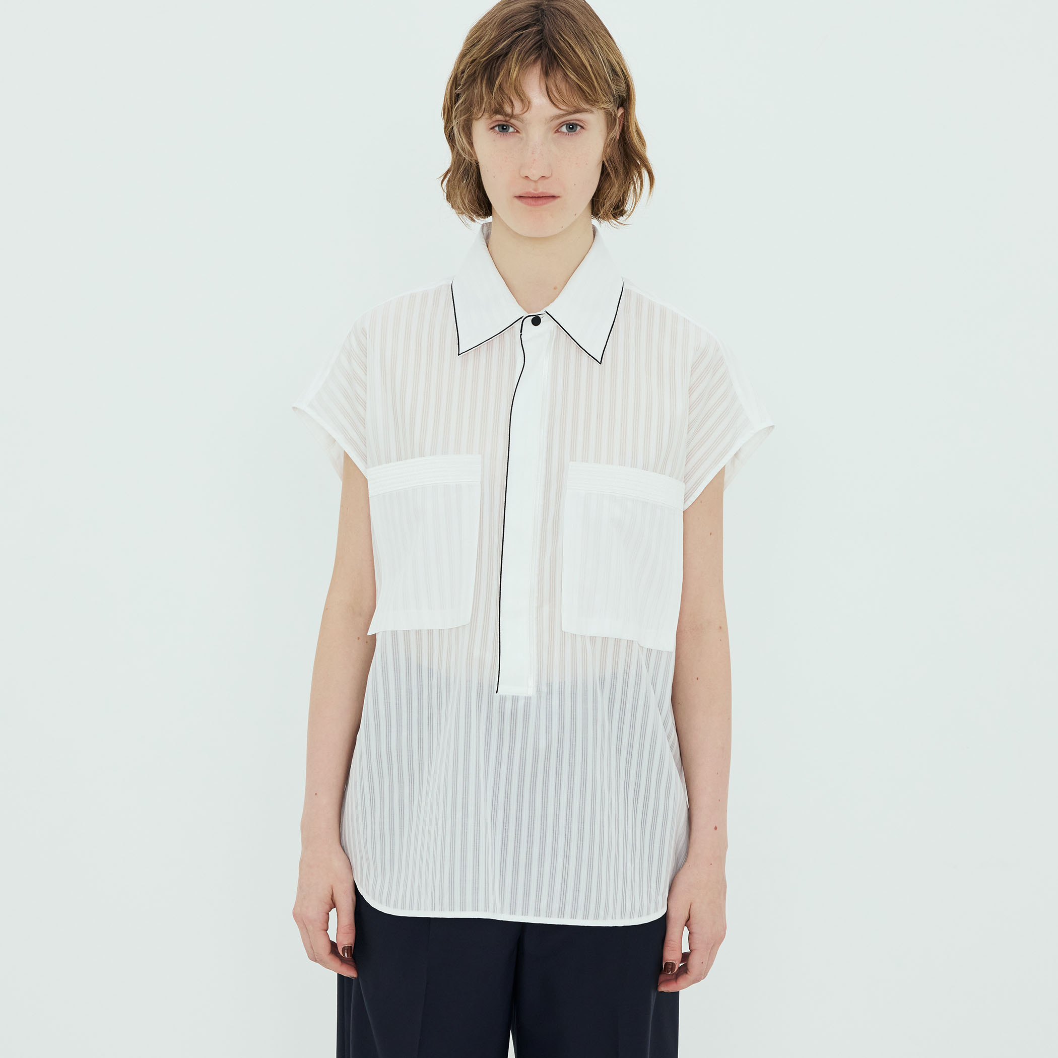 コットンシャドーストライプ ノースリーブシャツ｜トゥモローランド