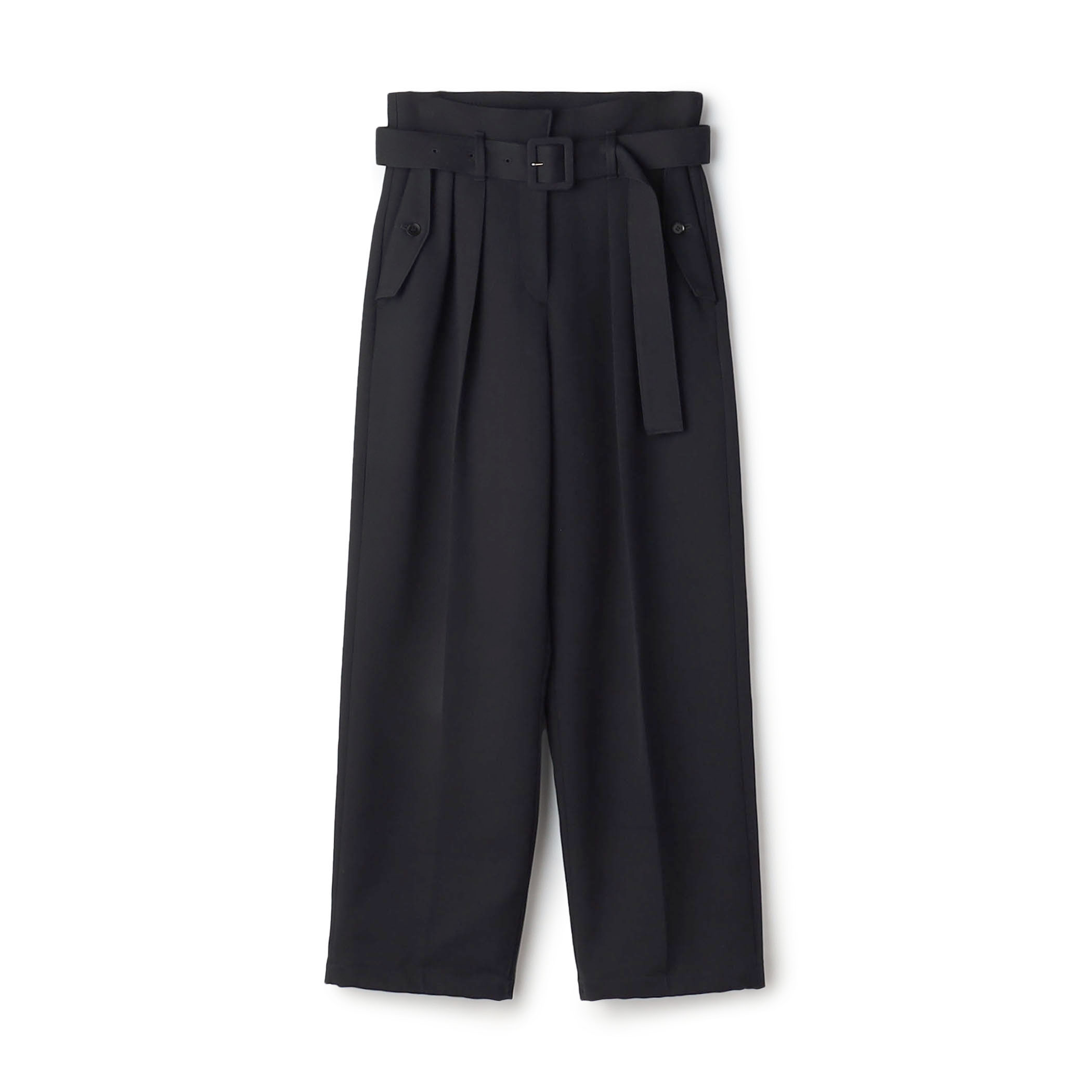 コットンウールトリコチン ベルテッドテーパードパンツ