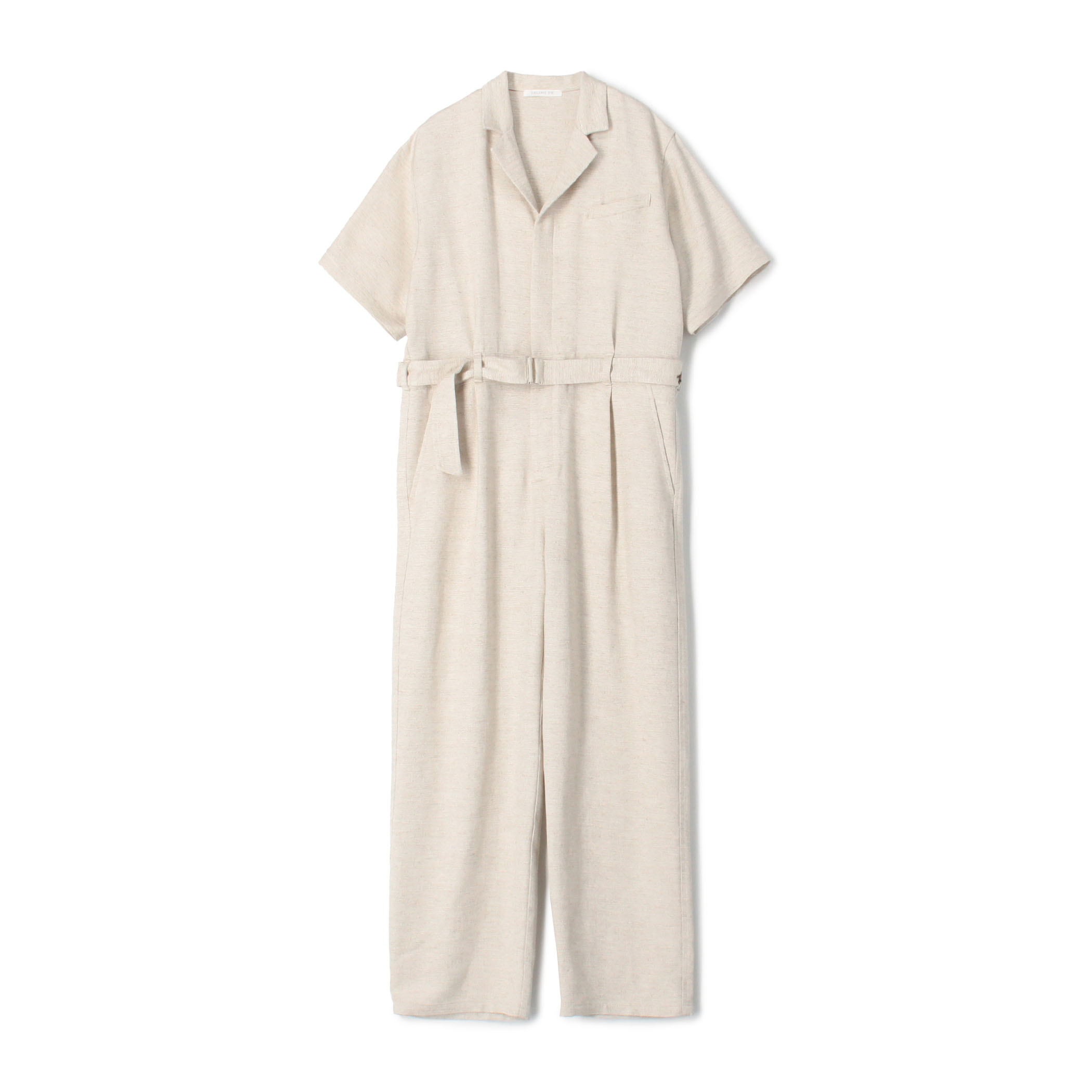 スムースリネン オープンカラージャンプスーツ