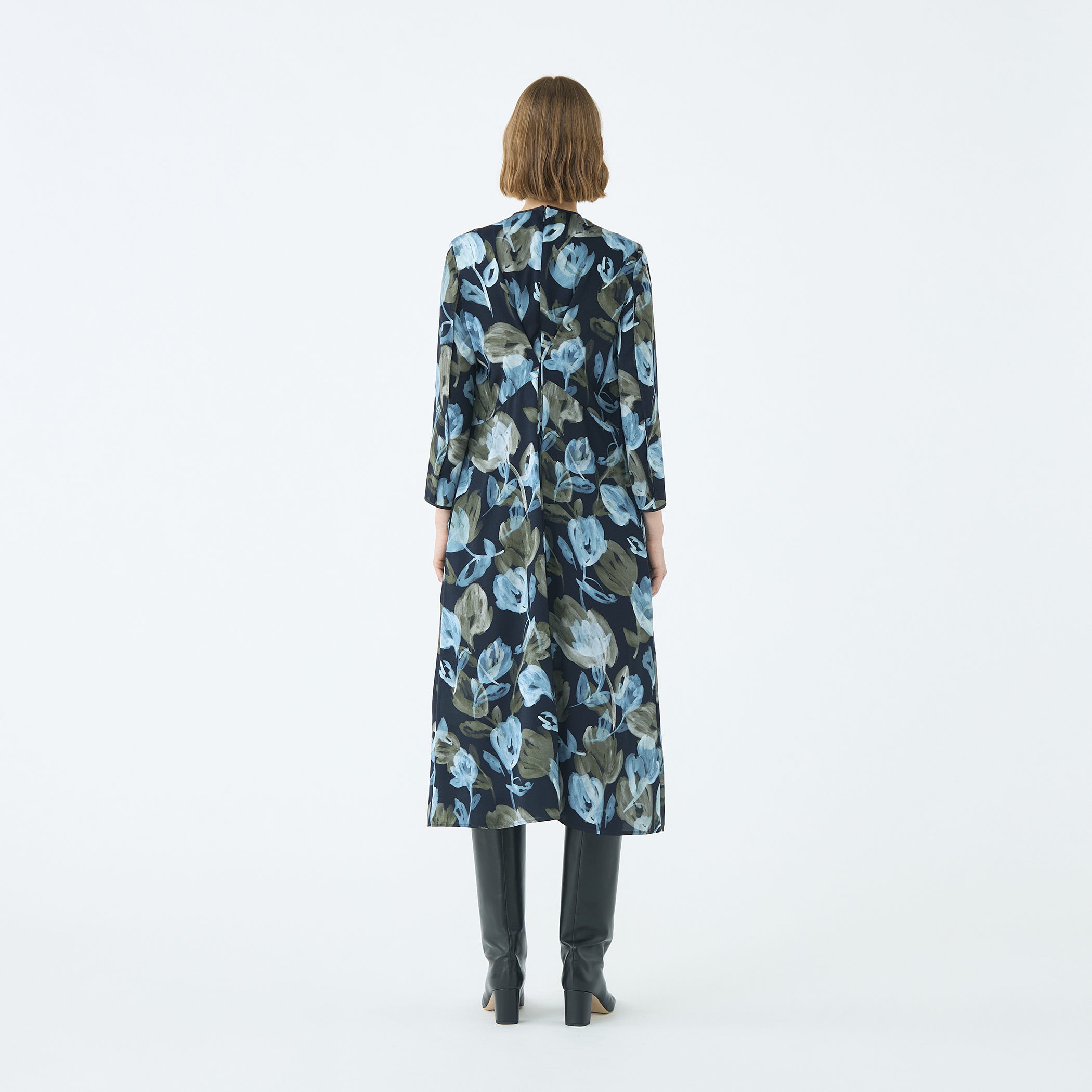 ミラージュフルールプリント バックタックワンピース