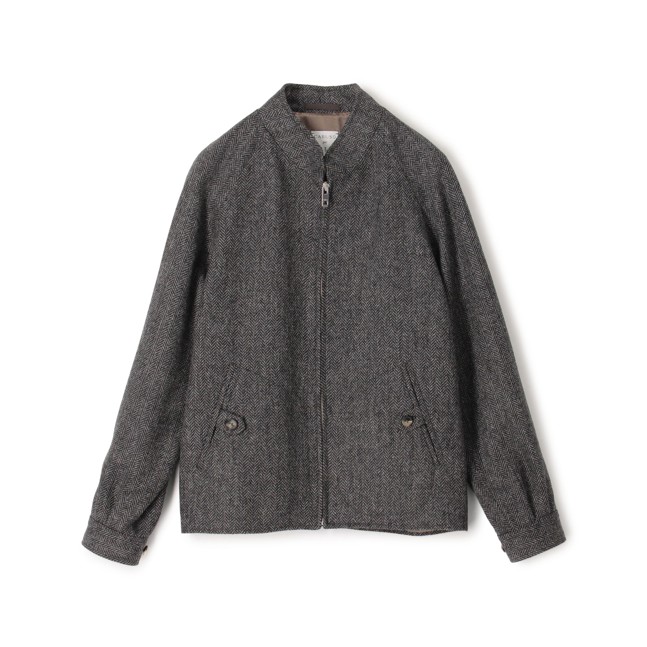 【別注】CARUSO ウールヘリンボーン スタンドカラーブルゾン