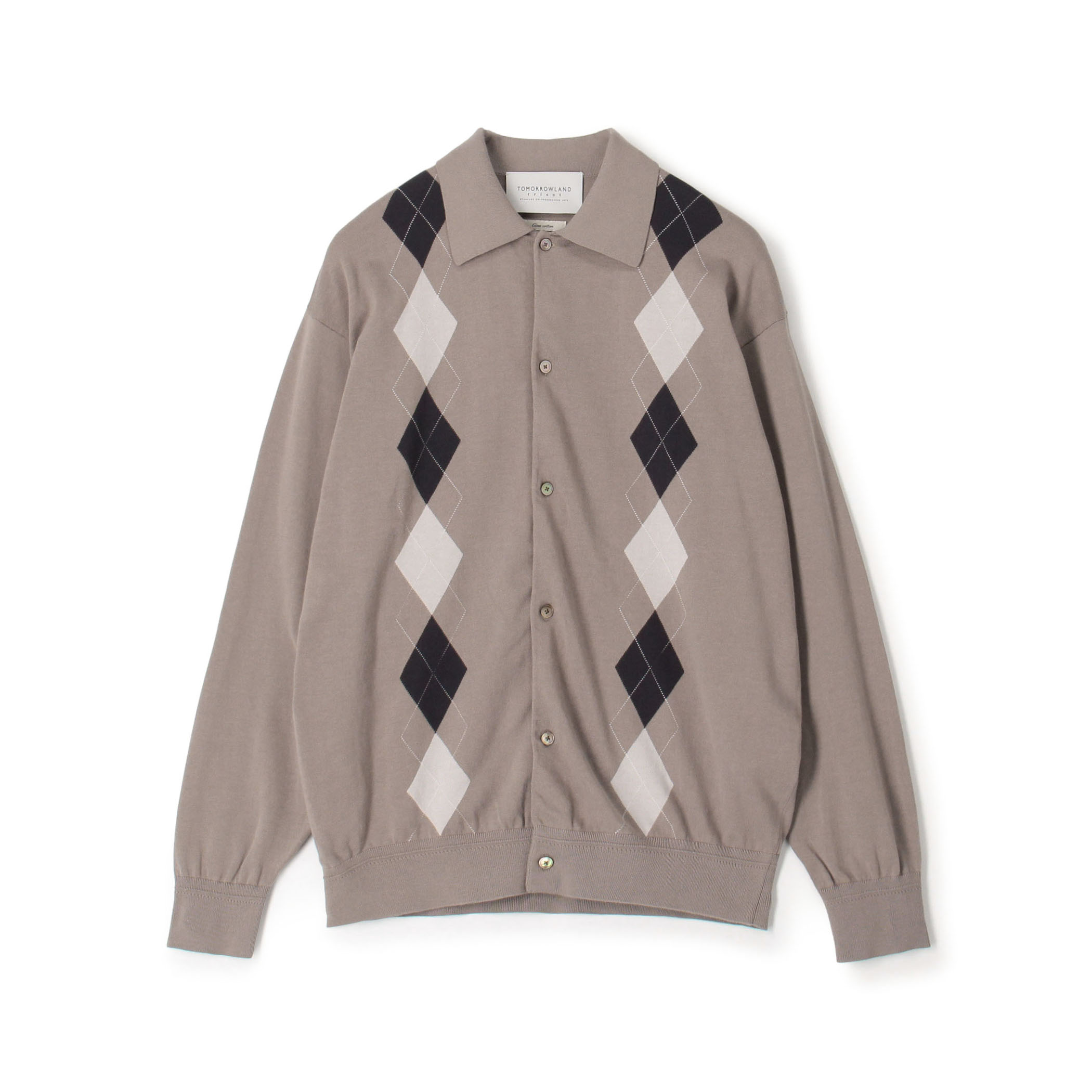 TOMORROWLAND tricot ギザコットン アーガイル柄 ポロカラーカーディガン