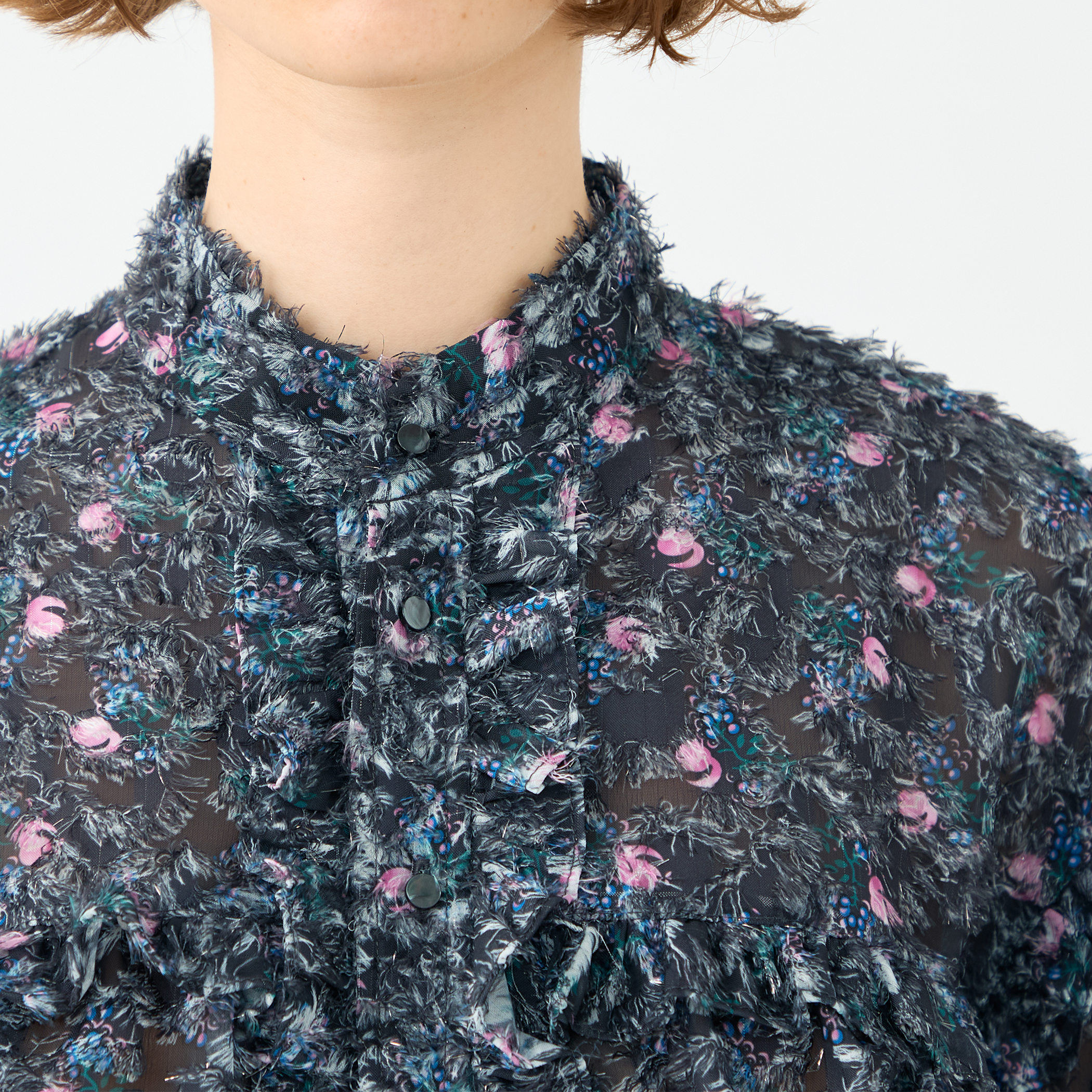 ラメカットジャカード カラーフリルブラウス｜トゥモローランド 公式通販