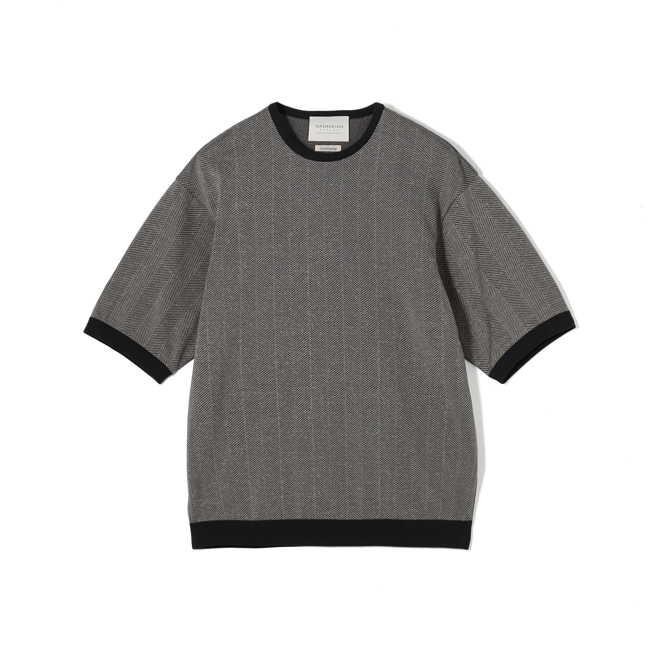 TOMORROWLAND tricot ヘリンボーン柄 コットンハーフスリーブ ニット