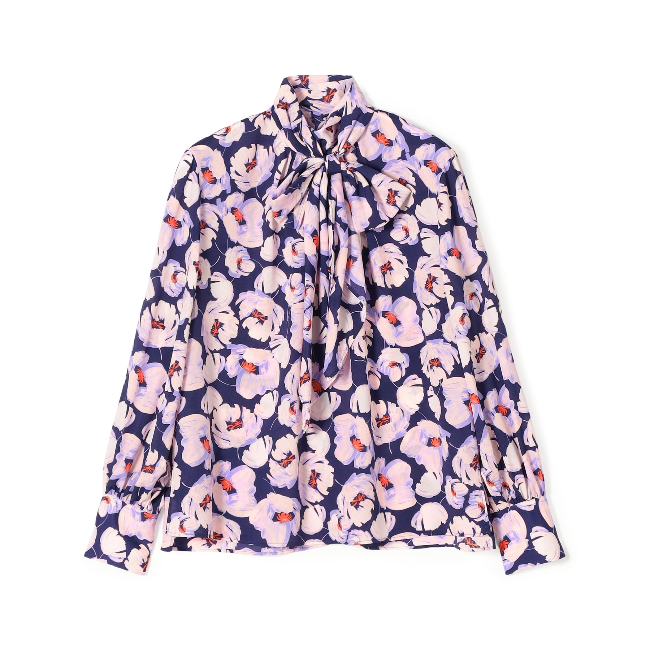 フェザリーフラワープリント ボウタイブラウス