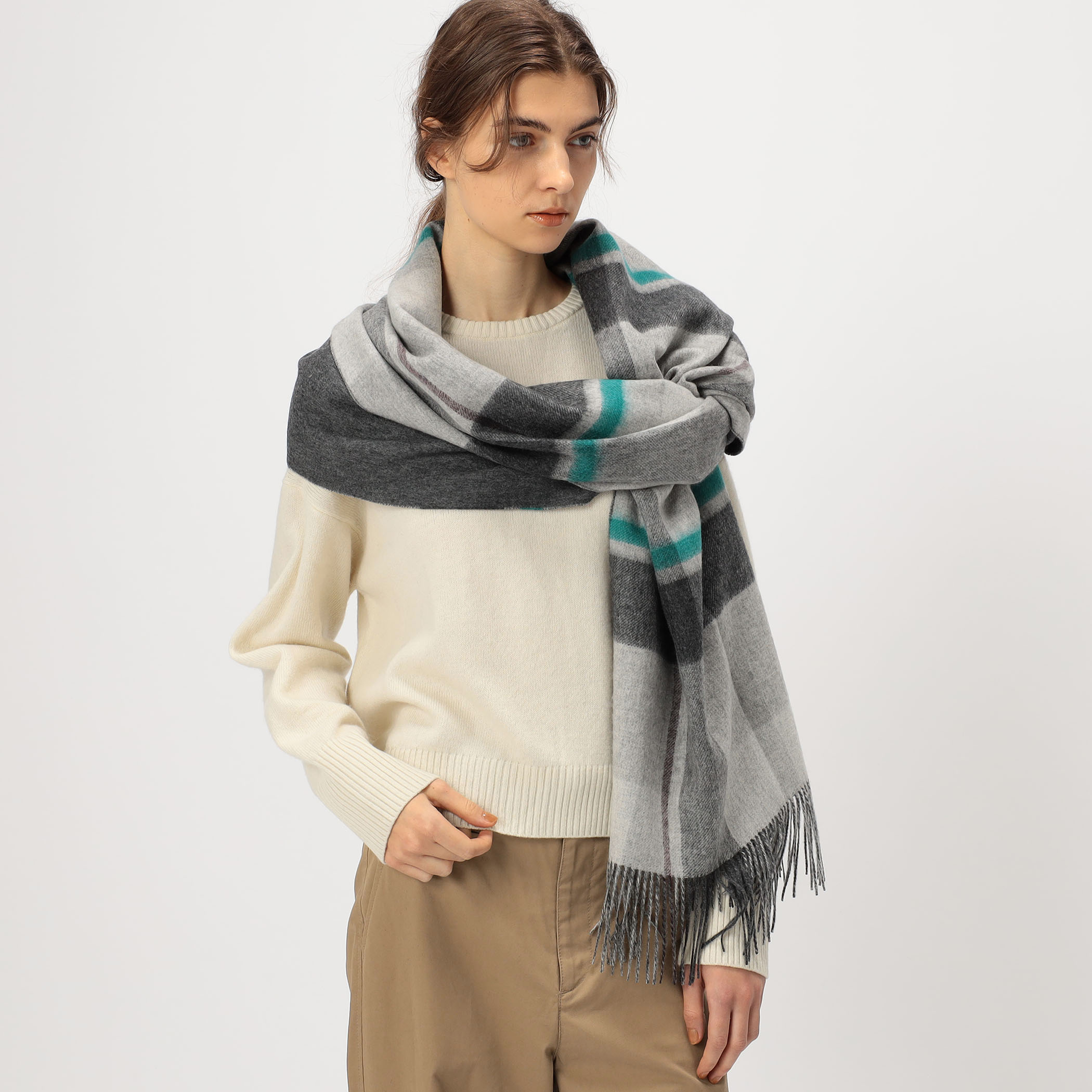 TOMORROWLAND カシミヤ ダブルフェイス チェックストール