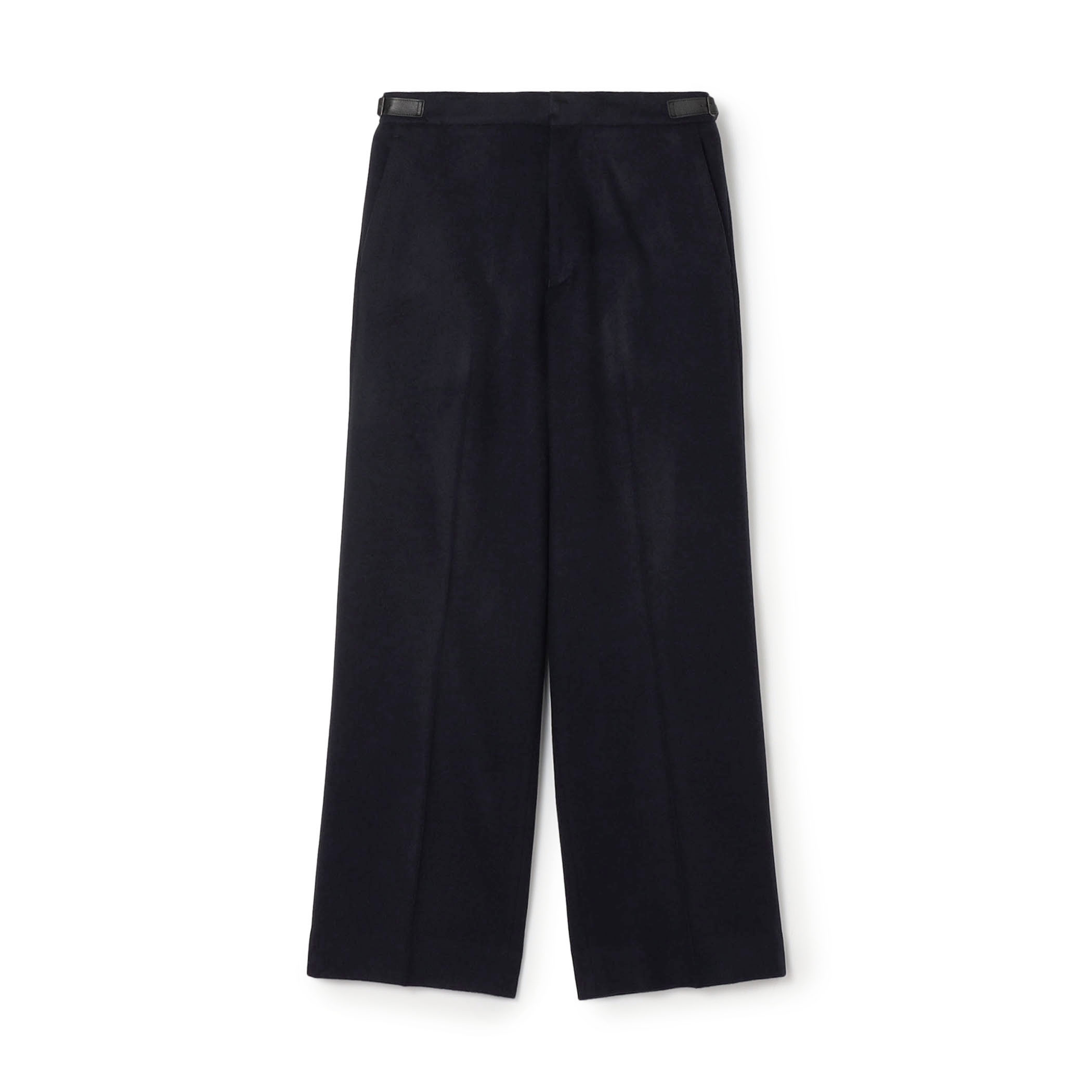 ウールカシミヤ レザーベルトストレートパンツ