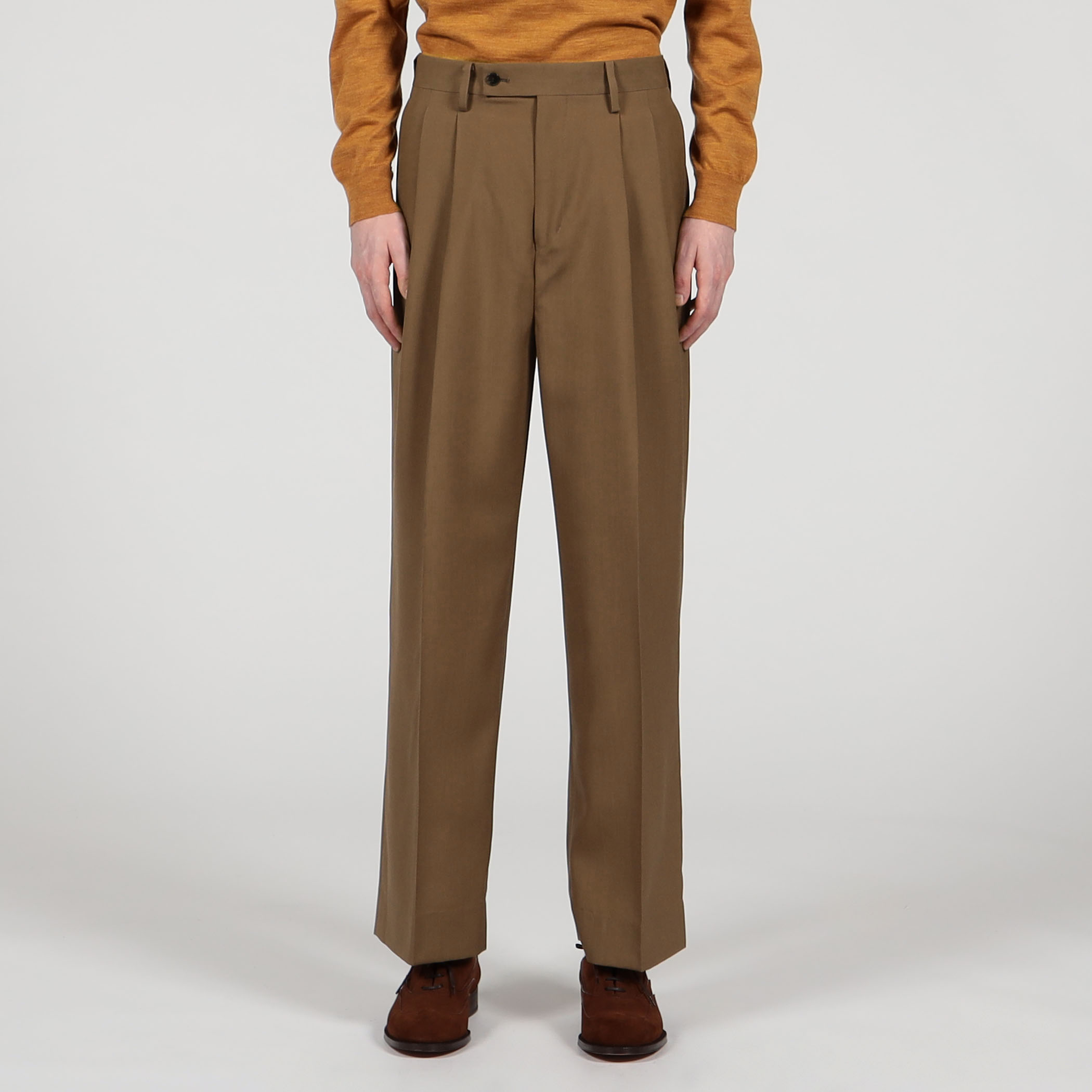 □SUPER120'Sウール 2プリーツ ワイドストレート バレルパンツ