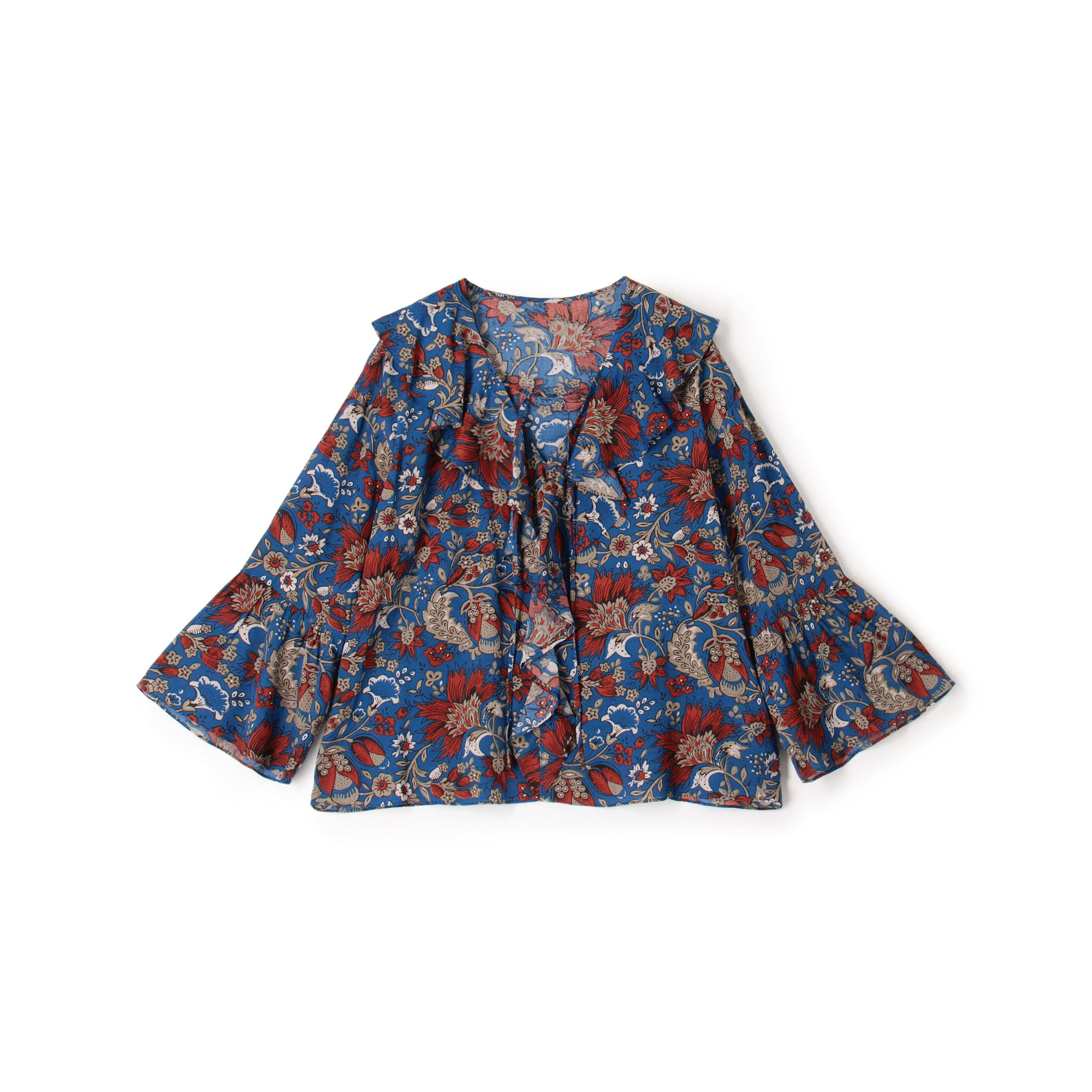 レーヨンプリント フリルブラウス