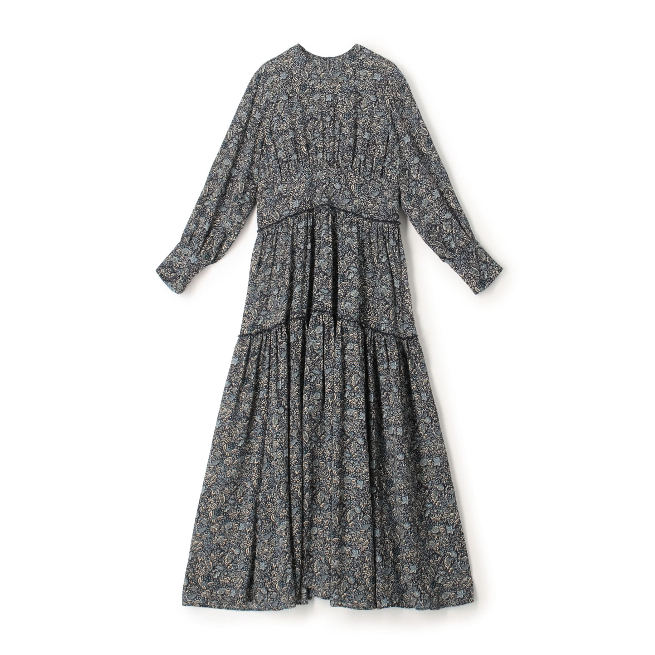 ポリエステルジョーゼットプリント ティアードワンピース