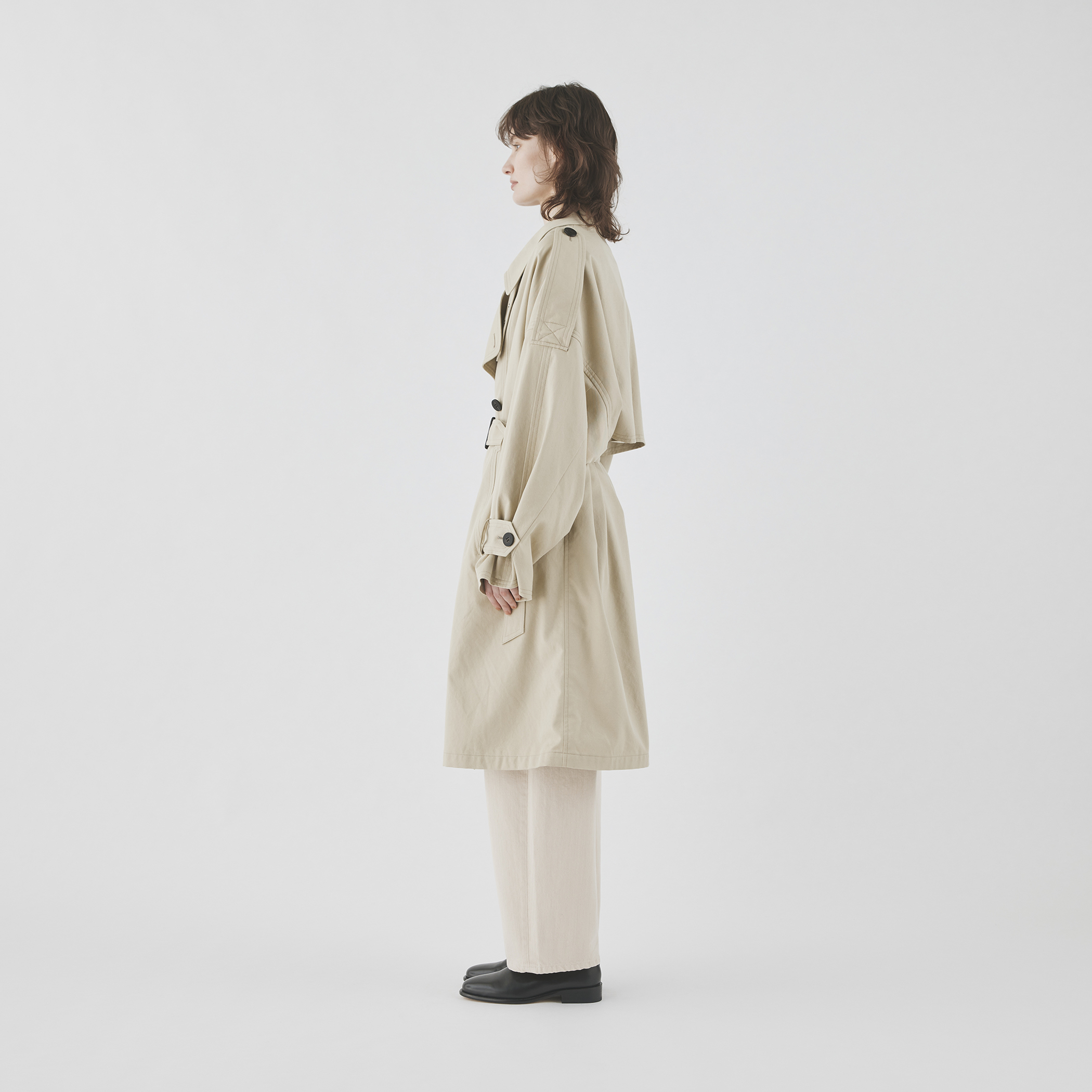 ノンマーセライズドコットンギャバジン ボリュームトレンチコート