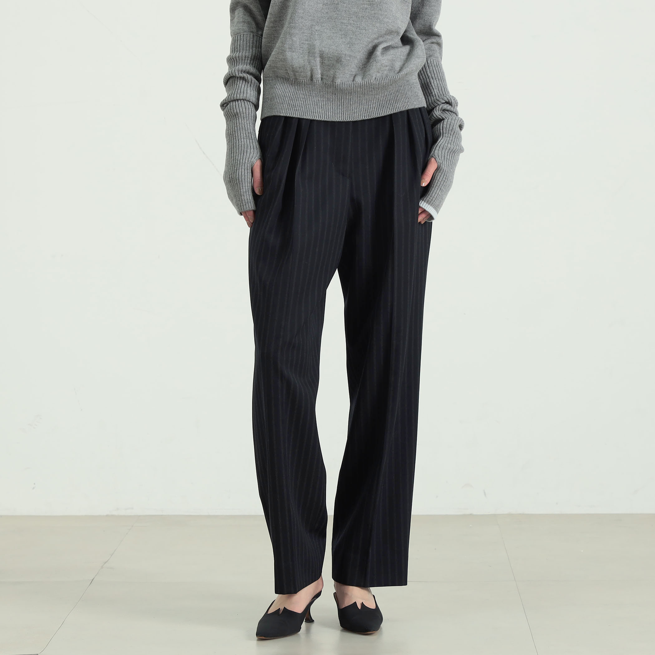 【美品】BACCA ブラック ワイドパンツ バッカ BACCA リネンツイル タックワイドパンツ （19 ブラック