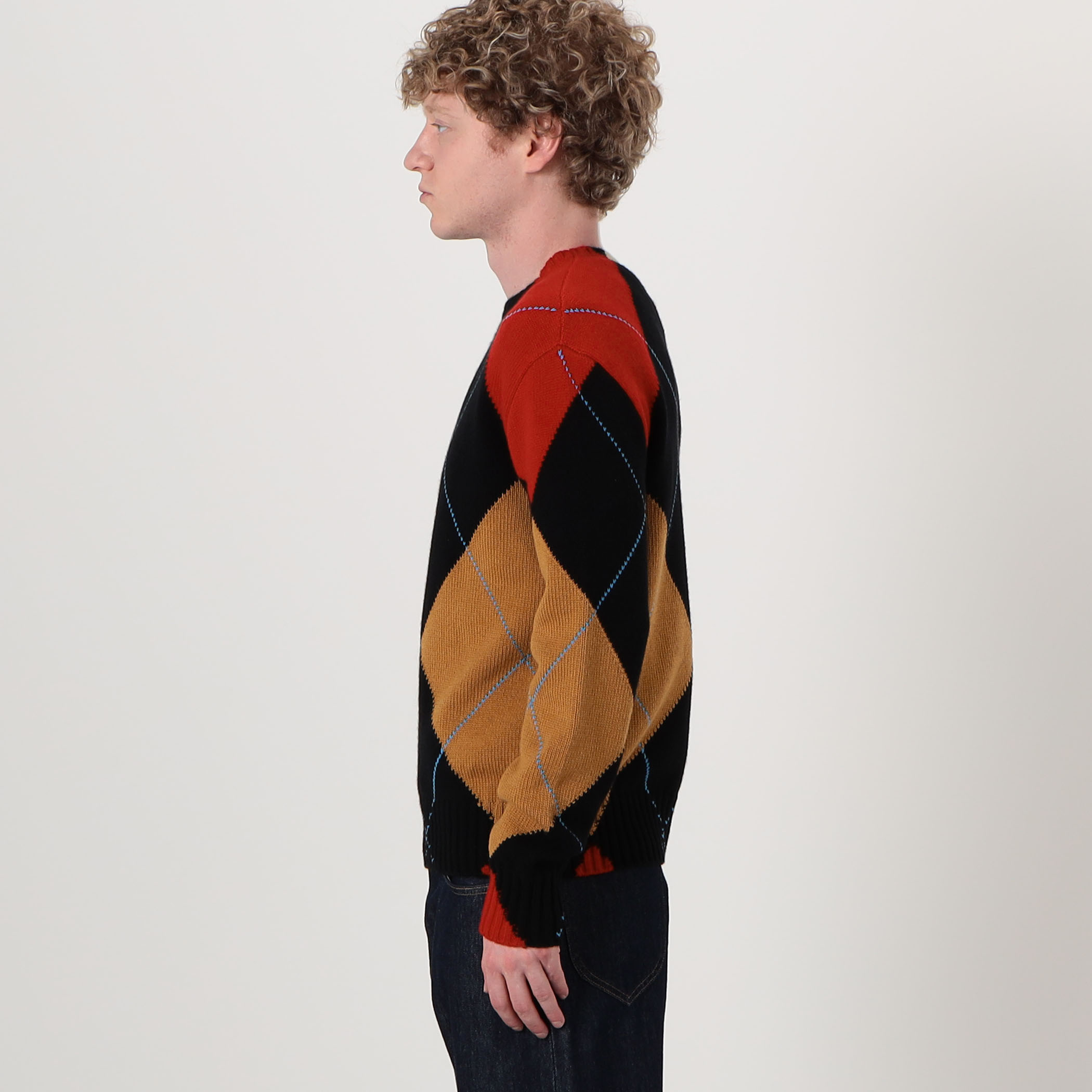 LOEWE カシミヤ アーガイル クルーネックプルオーバーニット
