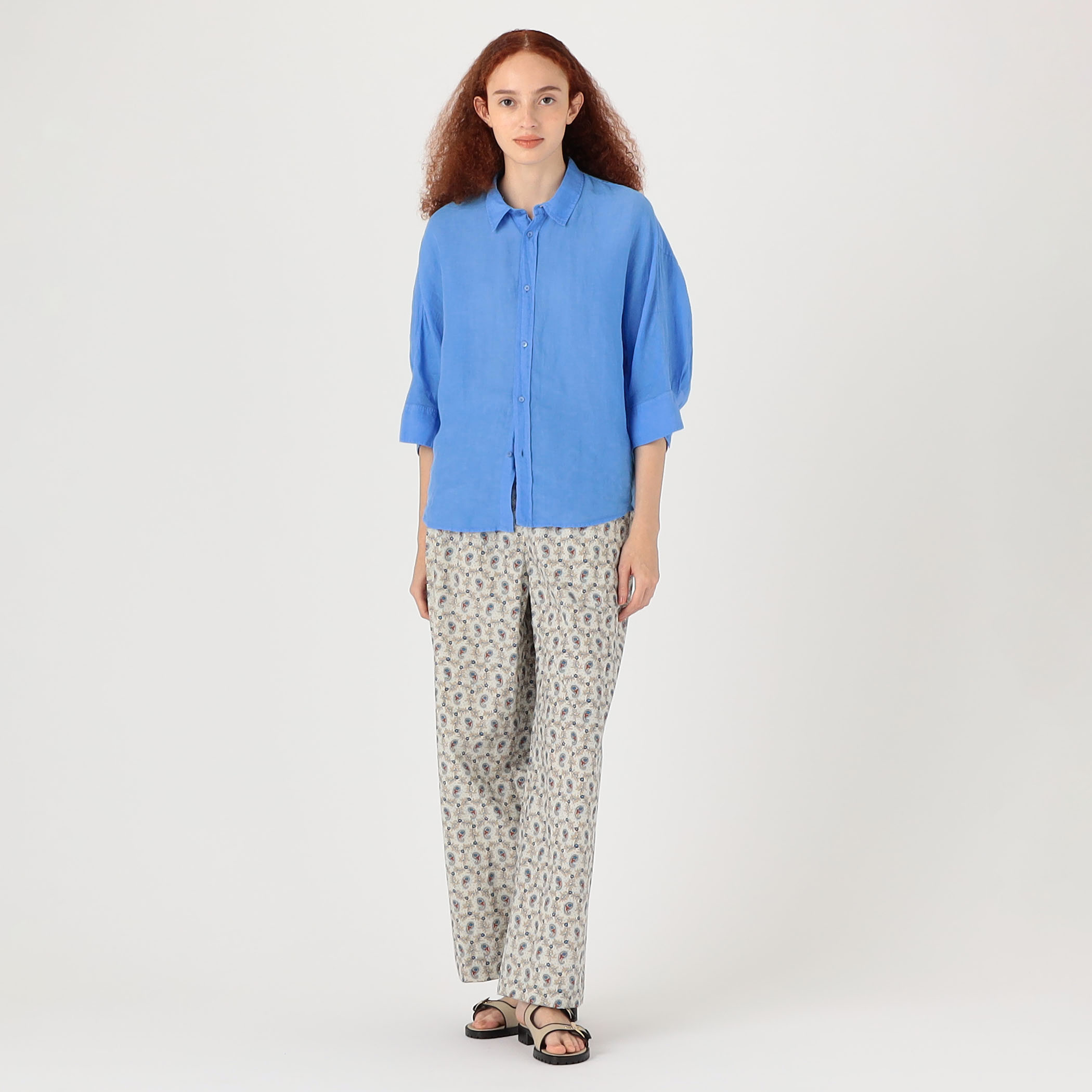 コットンタイプライタープリント イージーストレートパンツ