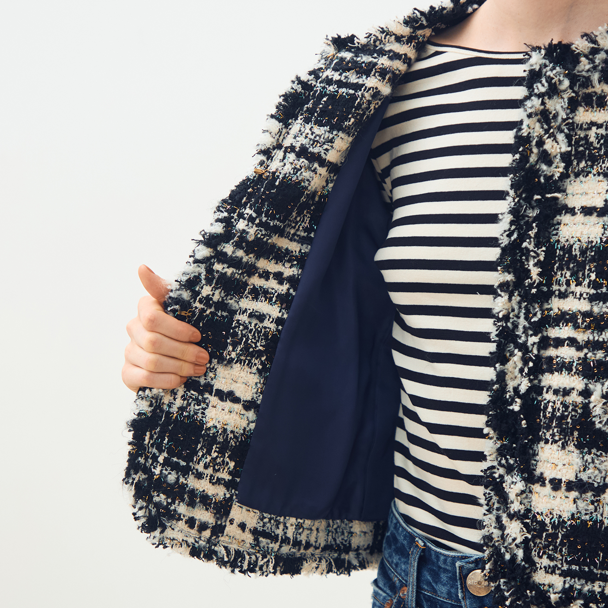 オーロラグレンチェック ノーカラージャケット｜トゥモローランド 公式通販