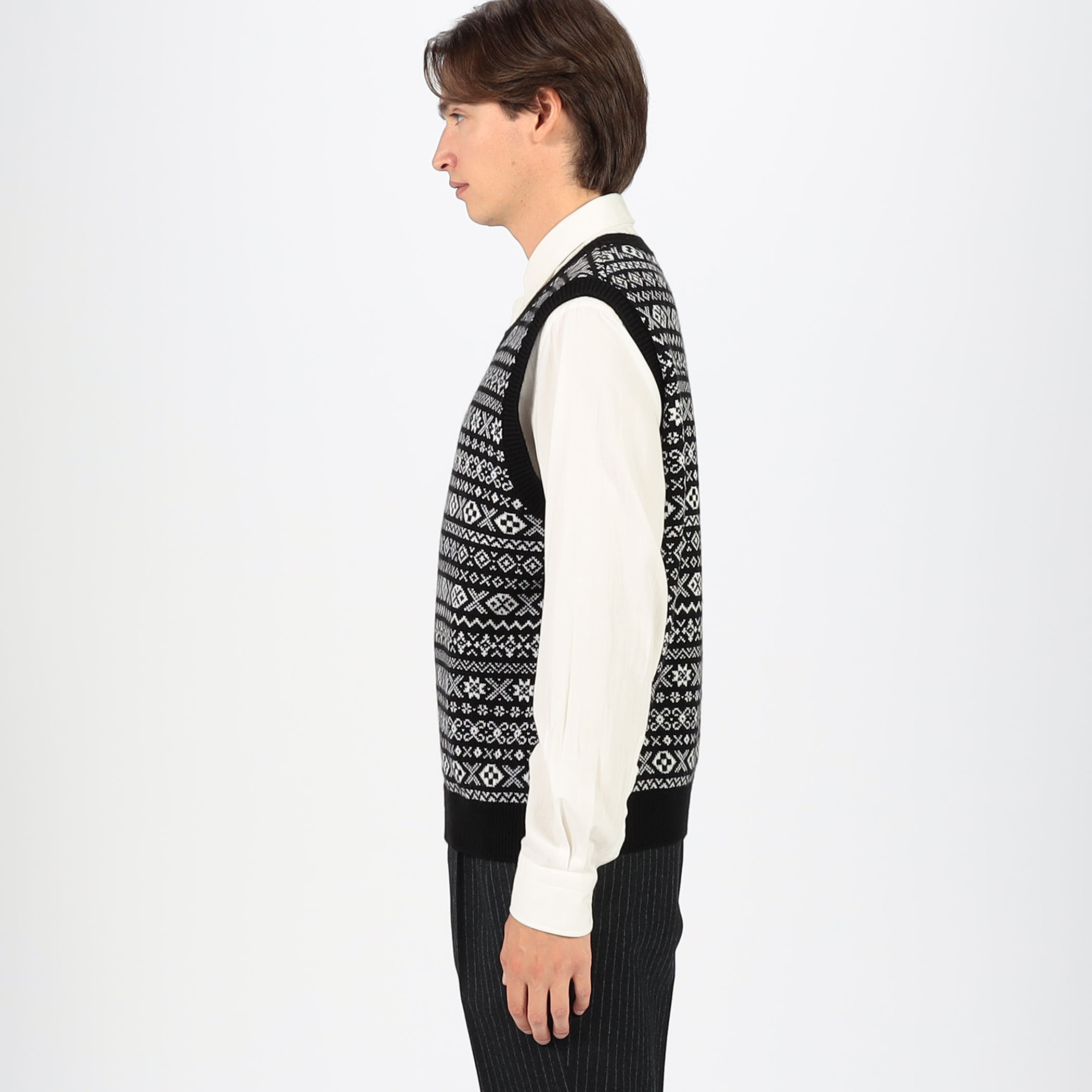 ウールカシミヤ フェアアイル クルーネックプルオーバー ニットベスト