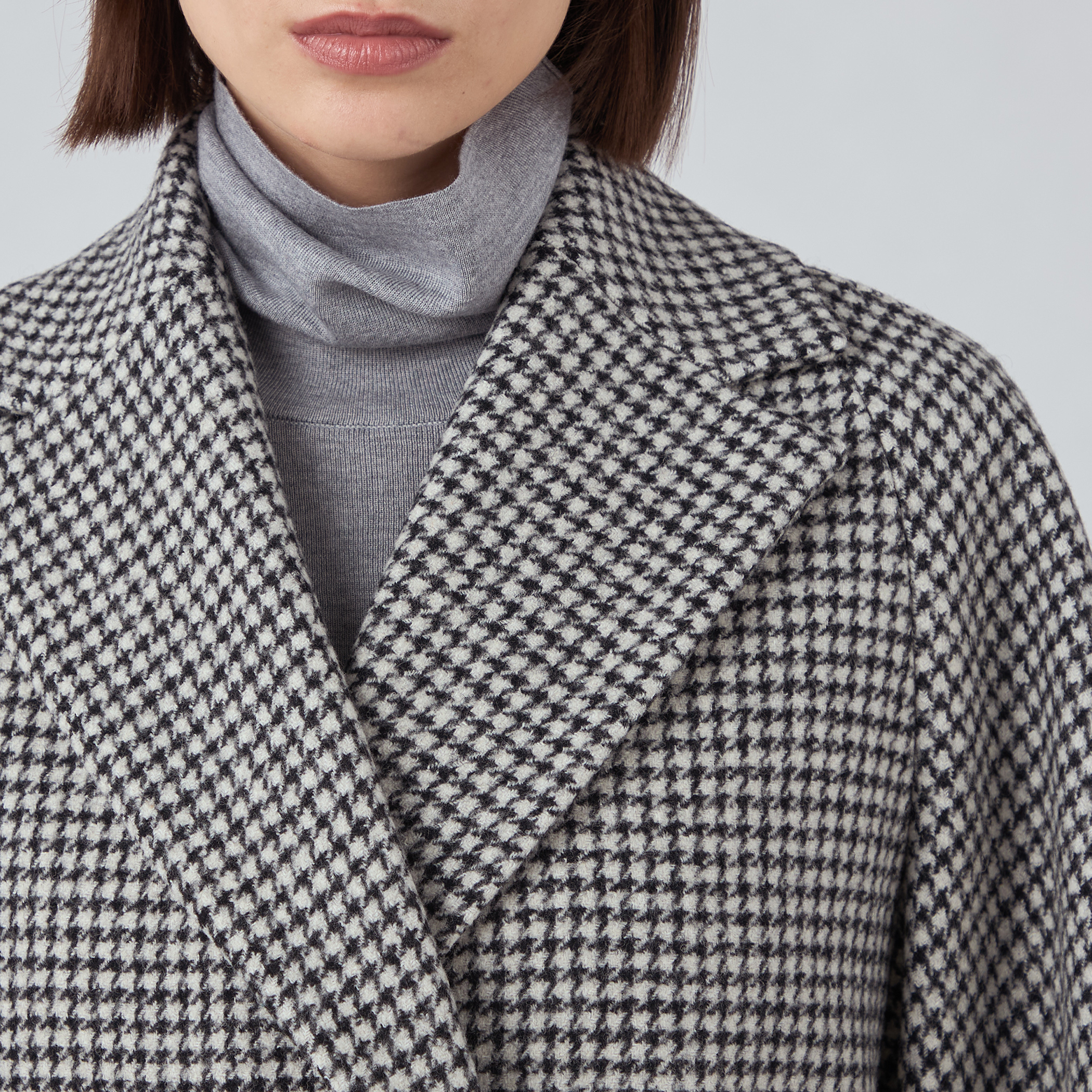 ウールカシミヤシェファード フレアスリーブショートコート