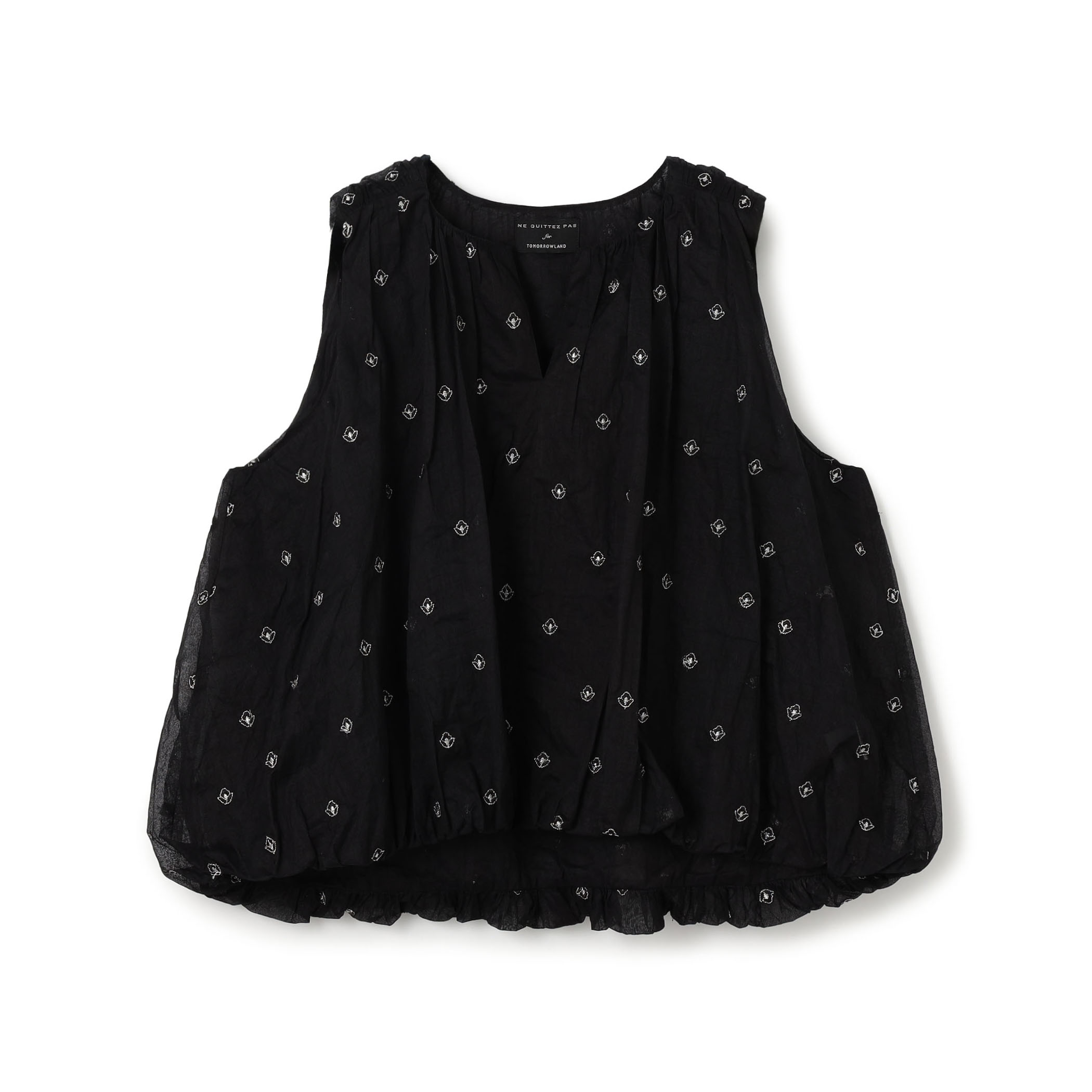 【別注】ne Quittez pas BLACK DOUBLE ORGANZA ノースリーブ トップス