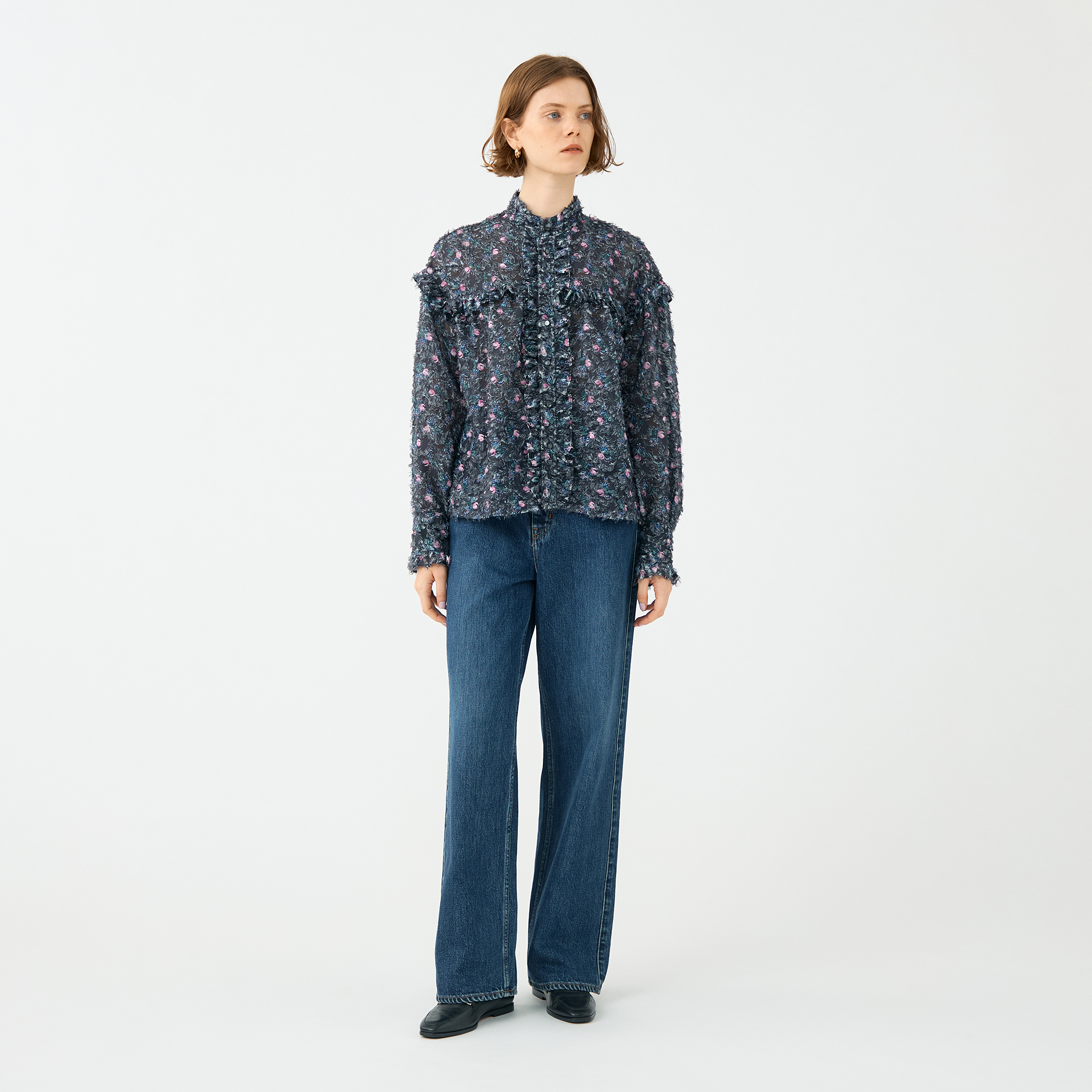 ラメカットジャカード カラーフリルブラウス｜トゥモローランド 公式通販