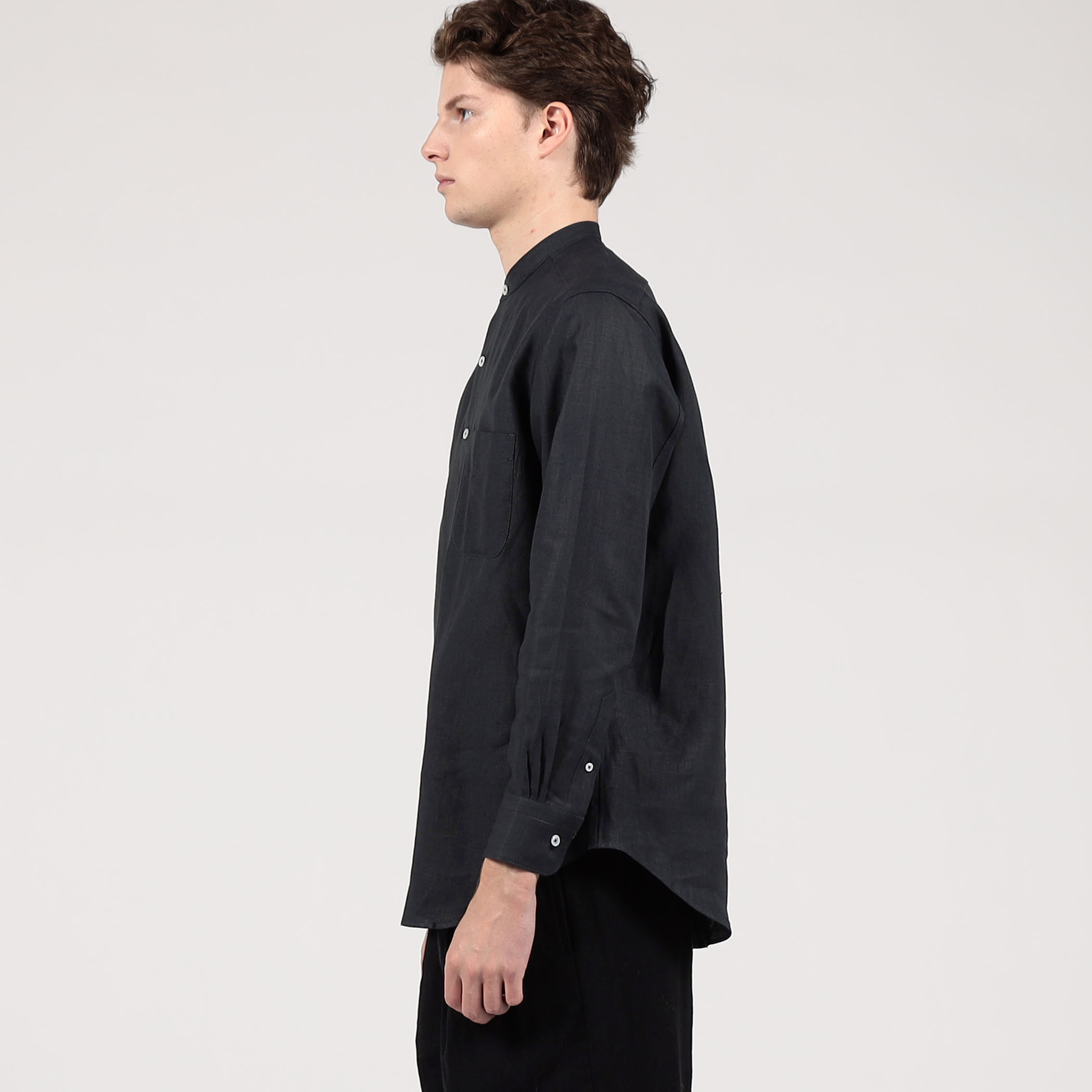 APPLETREES OPEN TRAVELER SHIRT リネン バンドカラーシャツ