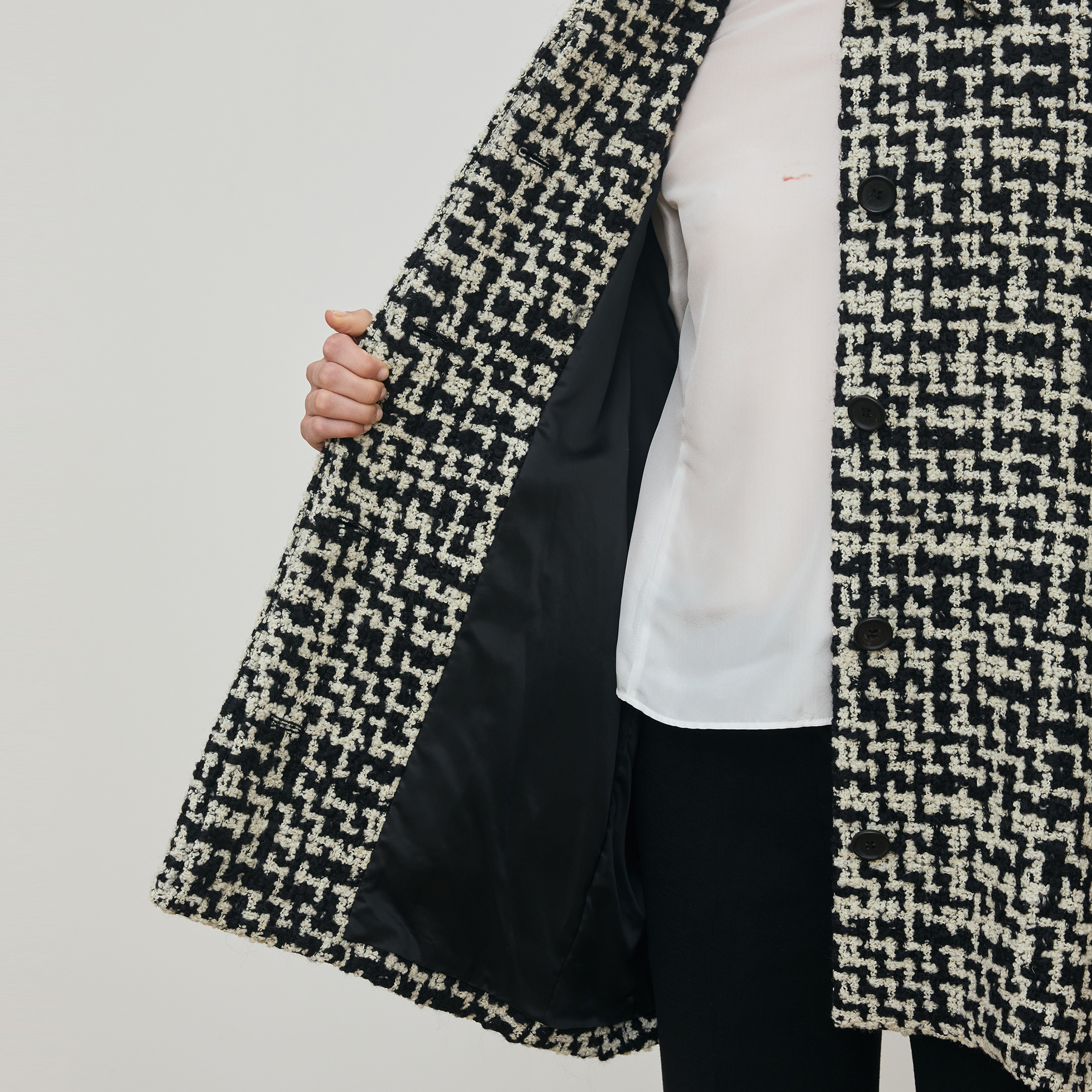 DES PRES バルキーツイード ビックカラーコート ブラック DES PRES（デ・プレ）の「バルキーツイード ビックカラーコート