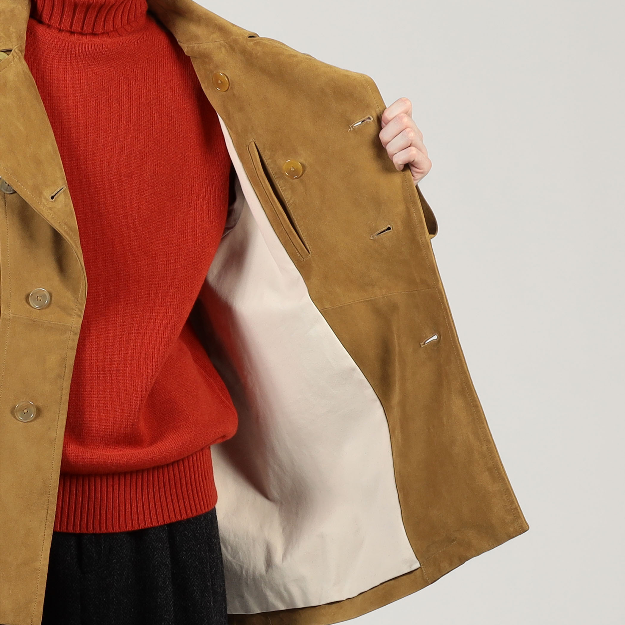 ゴートスウェード シングルブレステッド ハーフコート