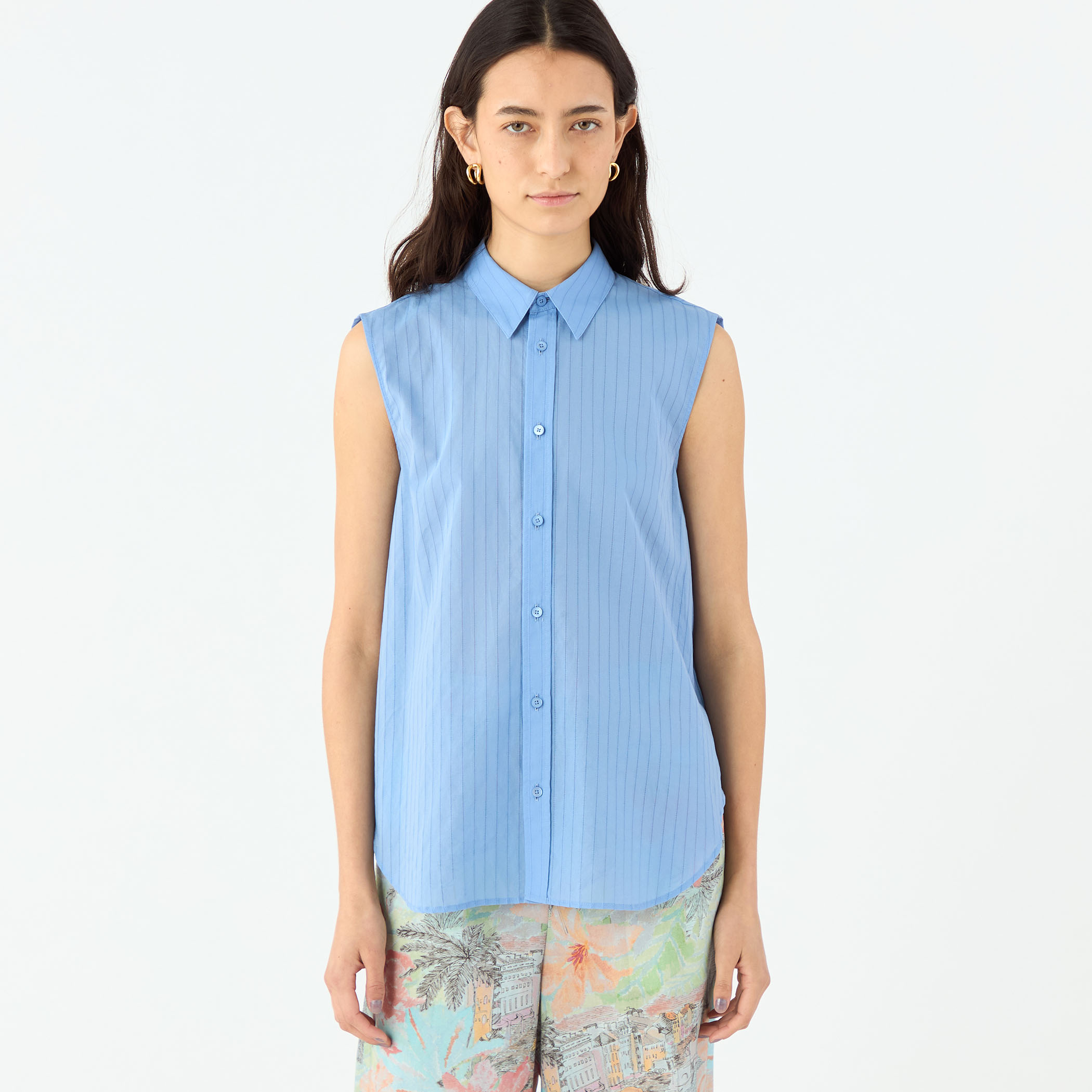 ドビーストライプ ノースリーブレギュラーカラーシャツ