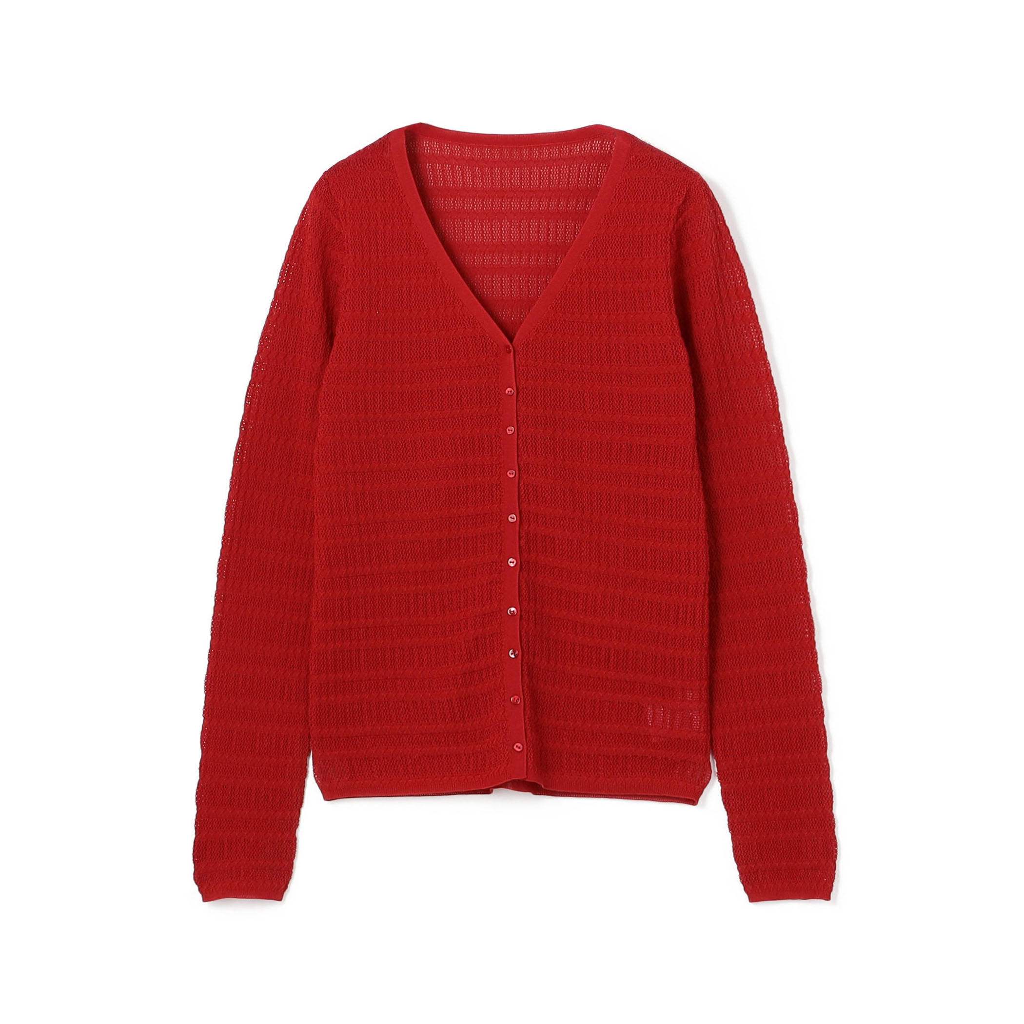 コットンポリエステルアセテートリブ Vネックカーディガン