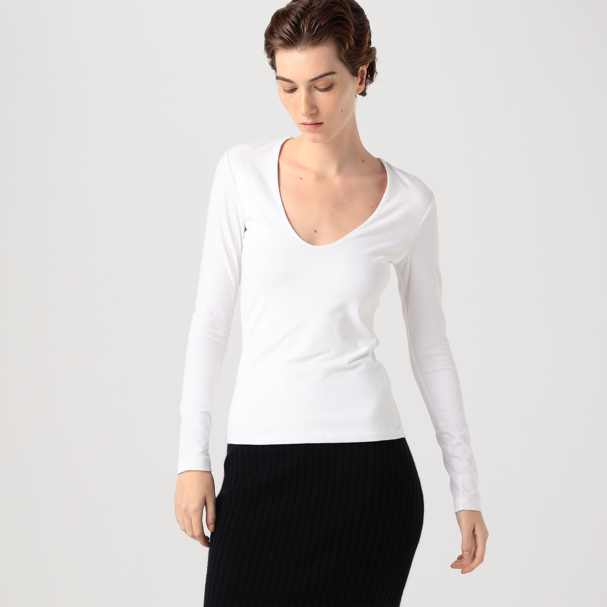 最終セール!★JAMES PERSE ディープVネックTワンピース 送関込み コットンストレッチ ディープVネックTシャツ WLSR3897