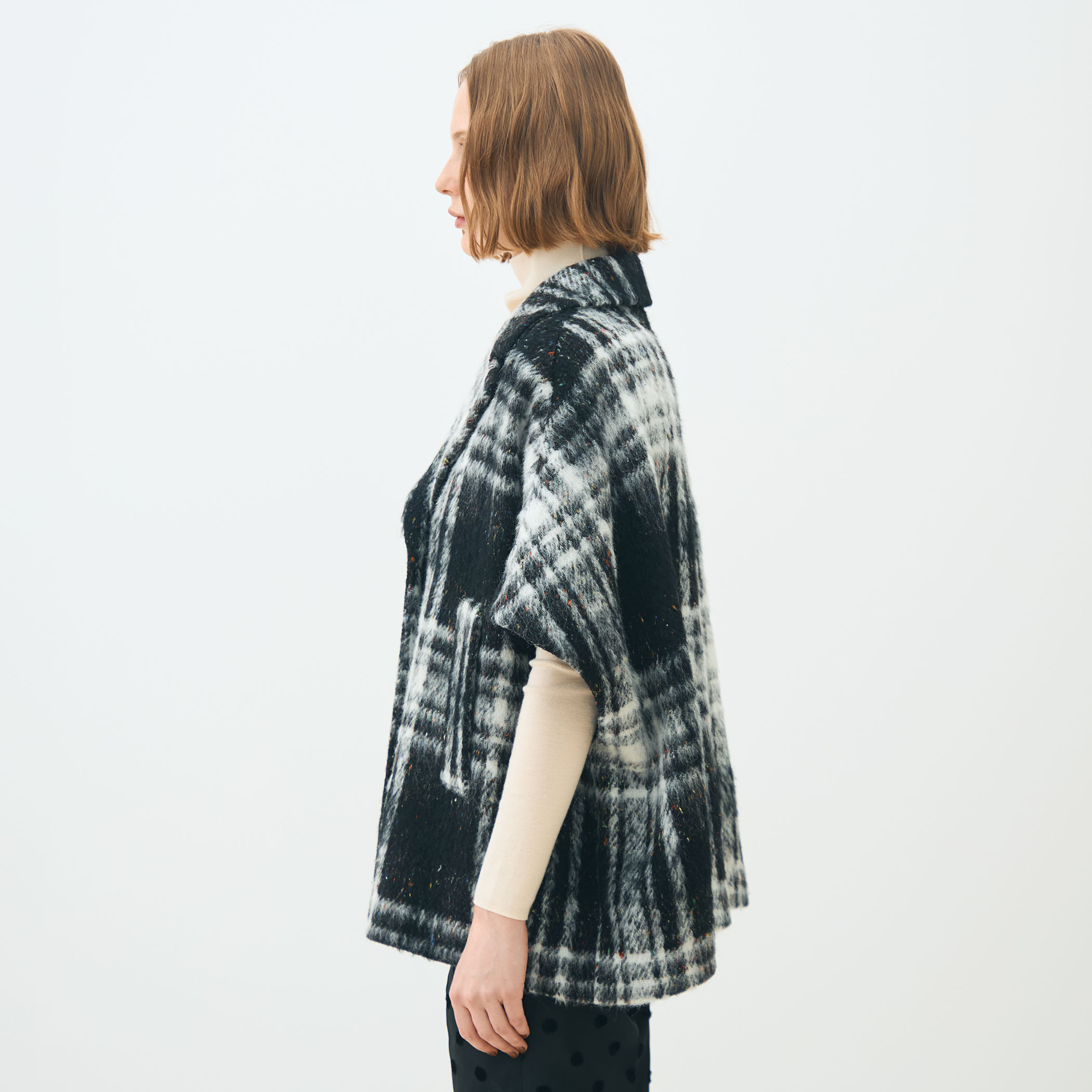 ◎ 美品 * トゥモローランド コレクション * 裏地チェック ノーカラー ジャケット レディース 38 コットン100％ TOMORROWLAND collection（トゥモローランドコレクション）の