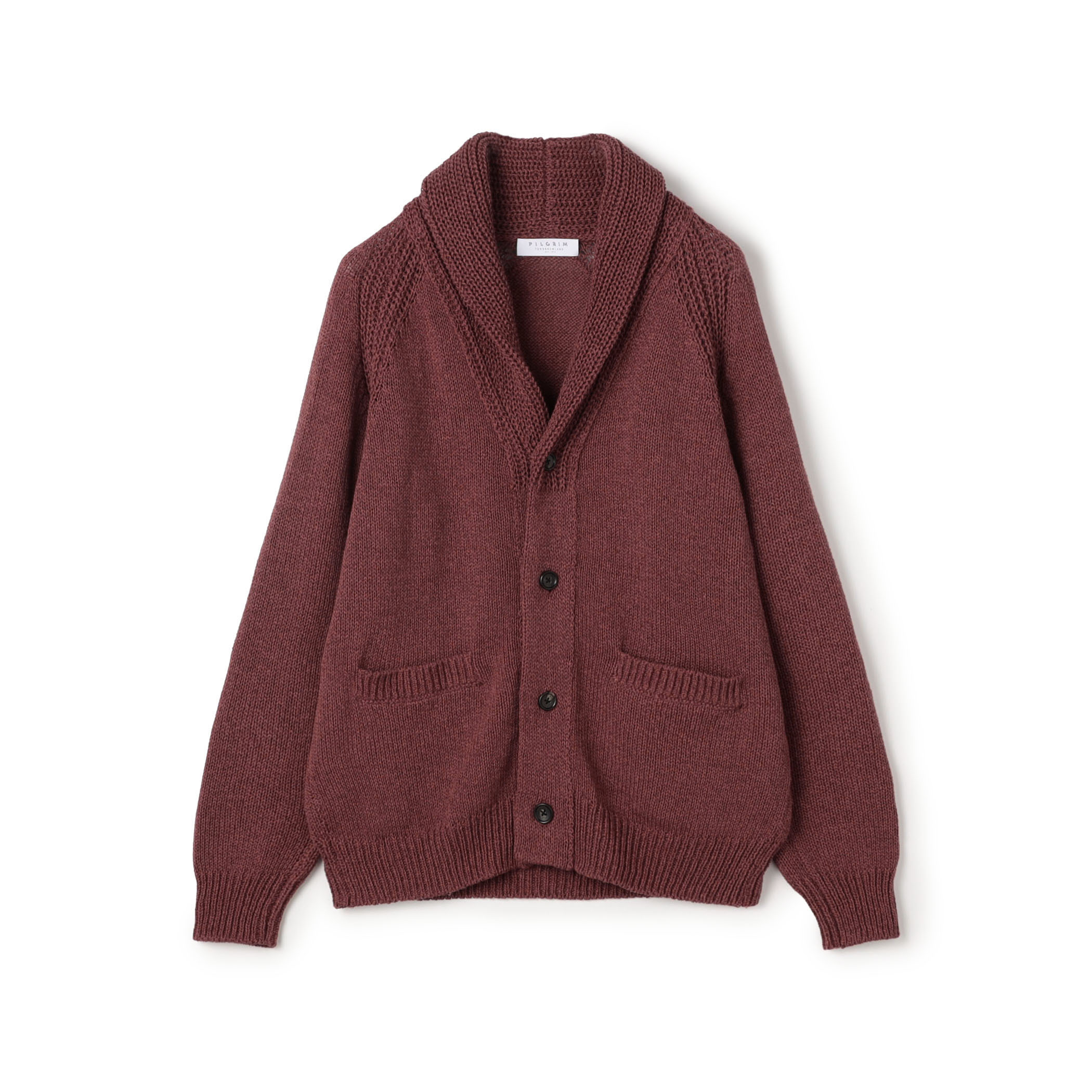 リネンコットン ショールカラー ニットカーディガン