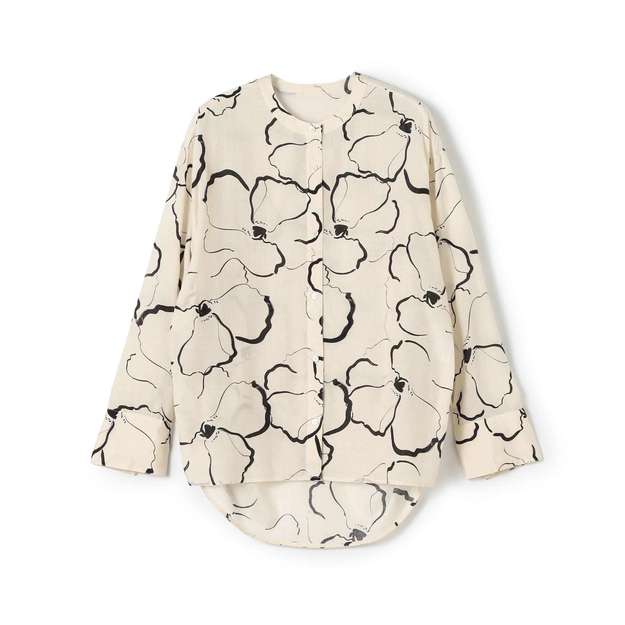 ドローイングフラワープリント サイドギャザーブラウス