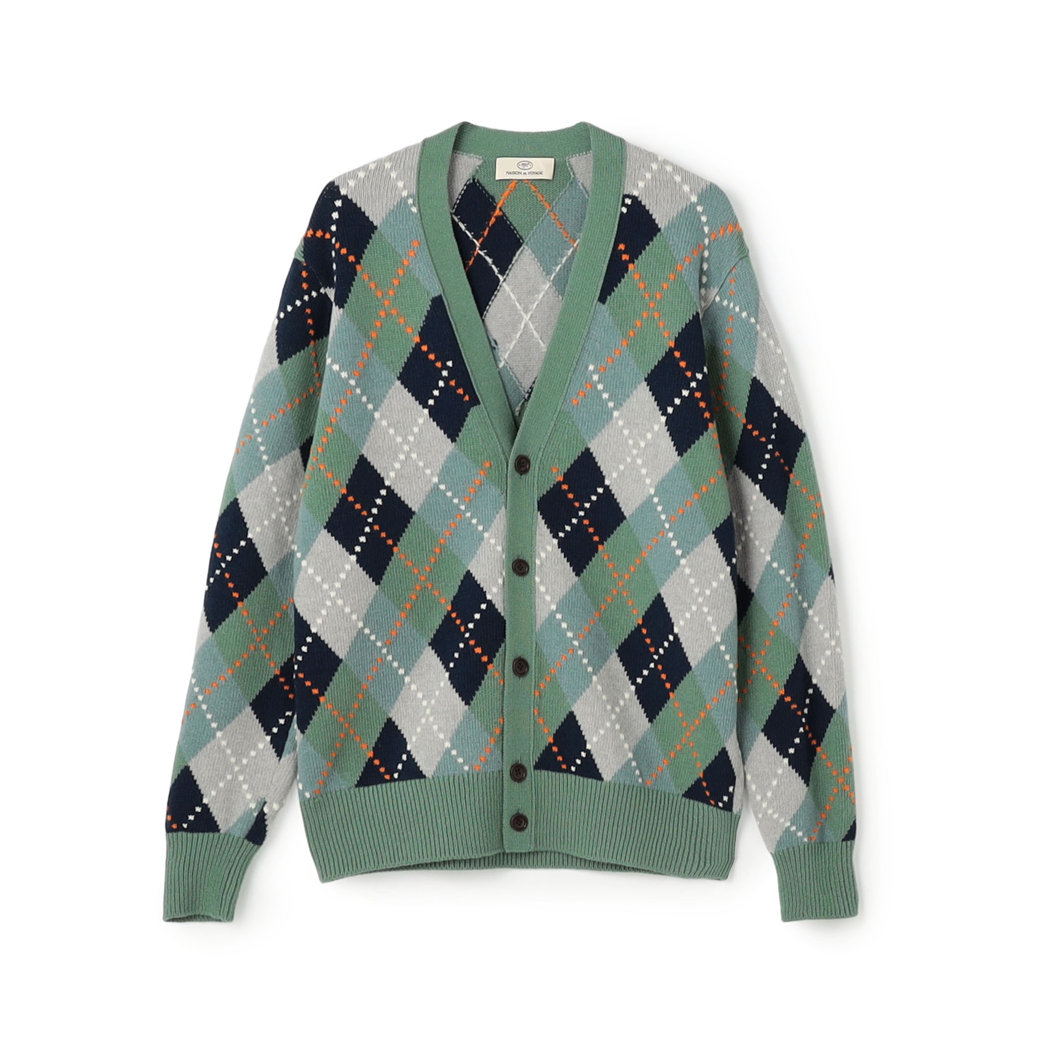 ラムウール インターシャアーガイル Vネックカーディガン