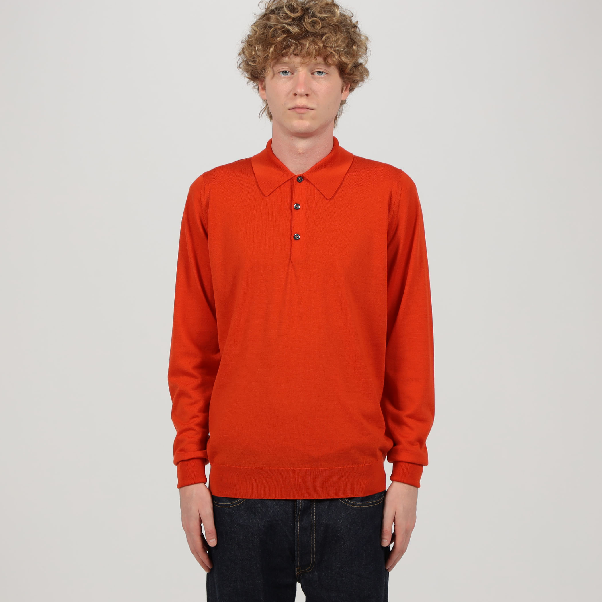 JOHN SMEDLEY ニットポロシャツ M アイボリー 長袖 メリノウール JOHN SMEDLEY (ジョンスメドレー) ウール混 長袖 ニット