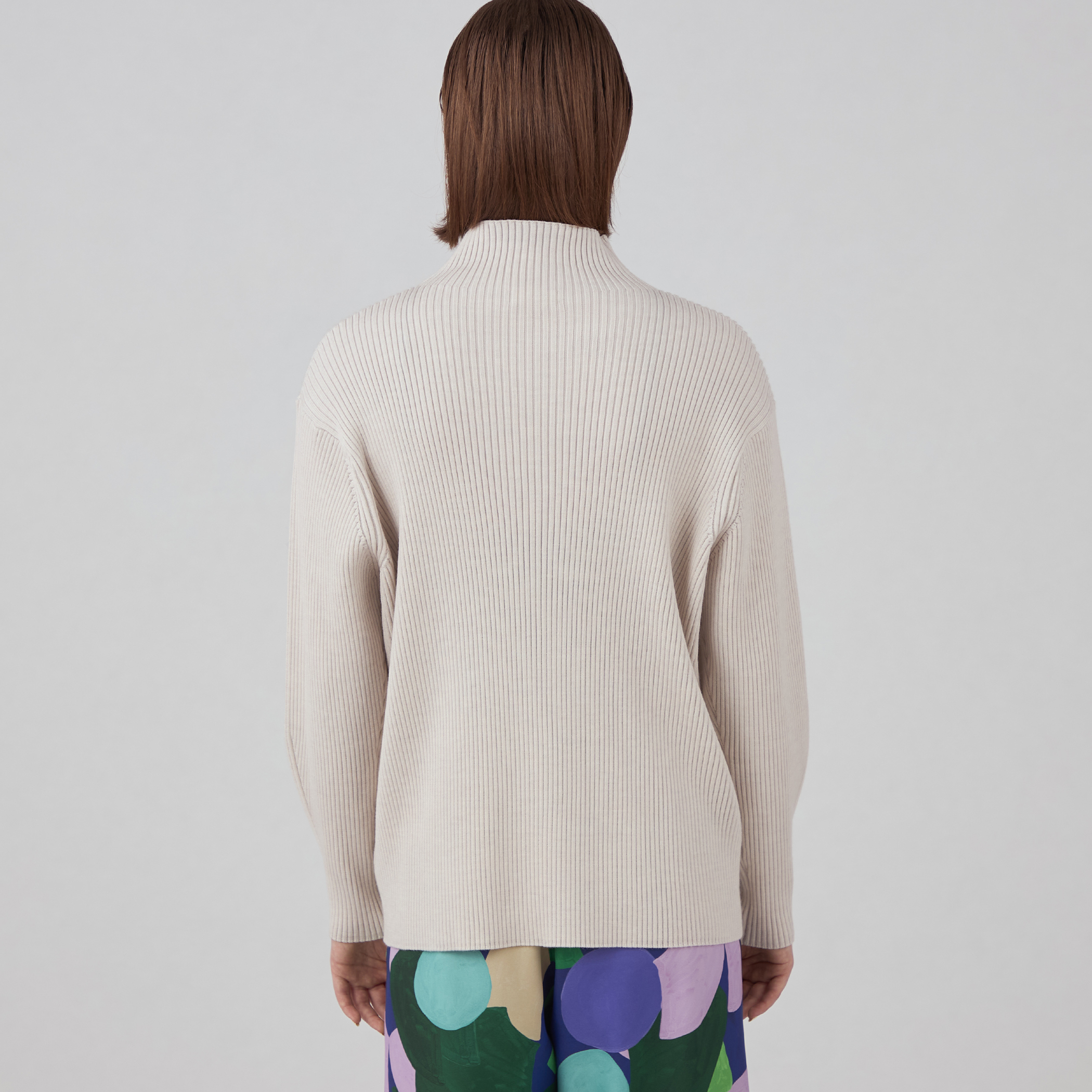 ウールポリエステルストレッチリブ ハイネックプルオーバー