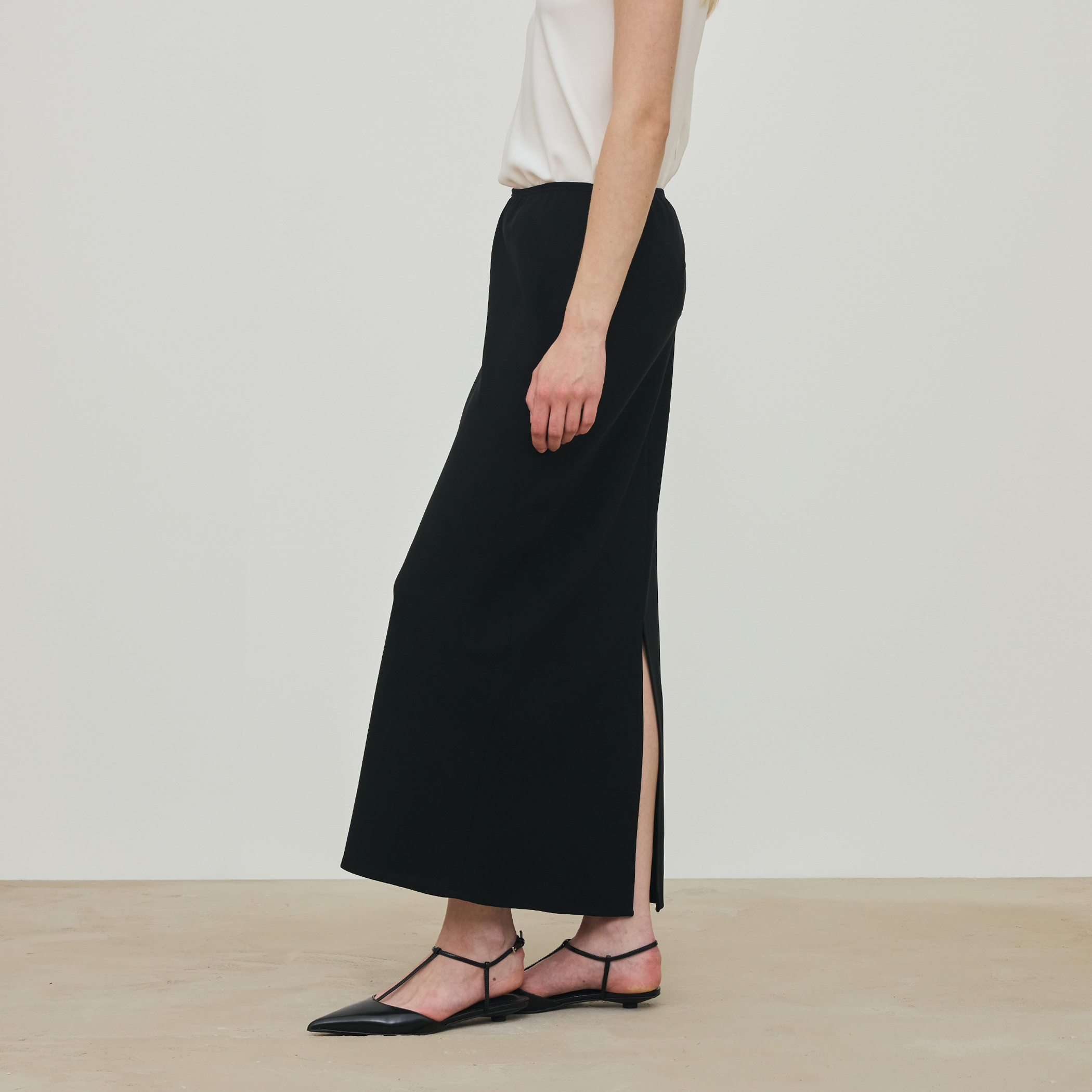デプレ 25SS ライトダブルクロス エラスティックストレートスカート M 白 ライトダブルクロス エラスティックストレートスカート