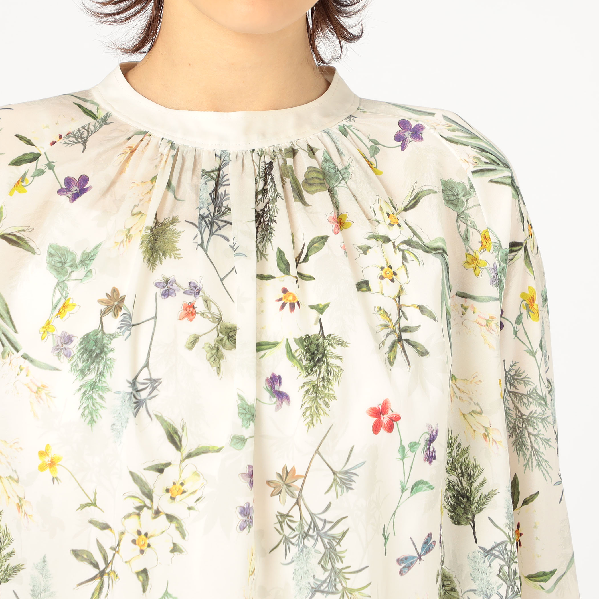 インセクトパフュームプリント ネックギャザーブラウス