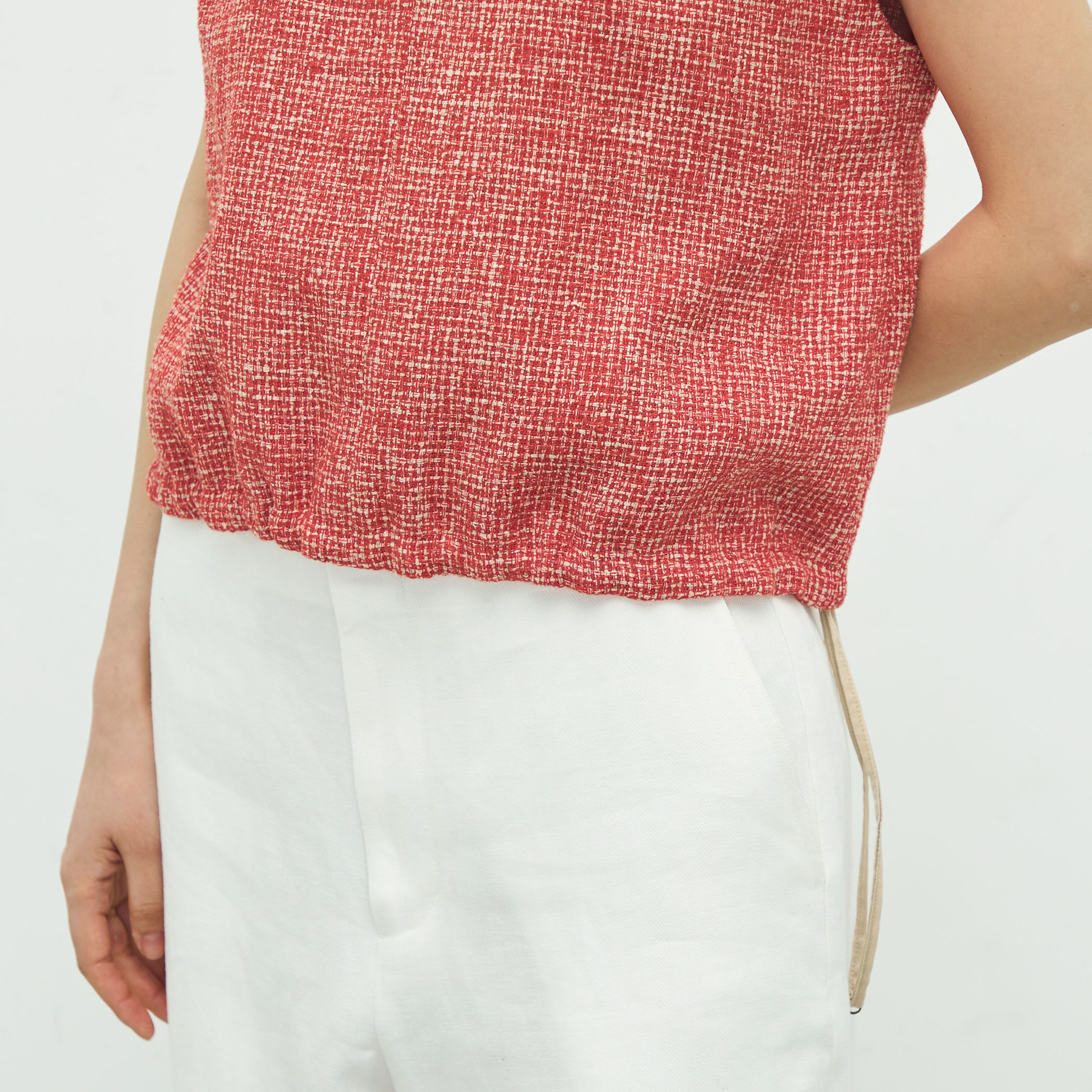 リネンシルクツイード キャップスリーブトップ