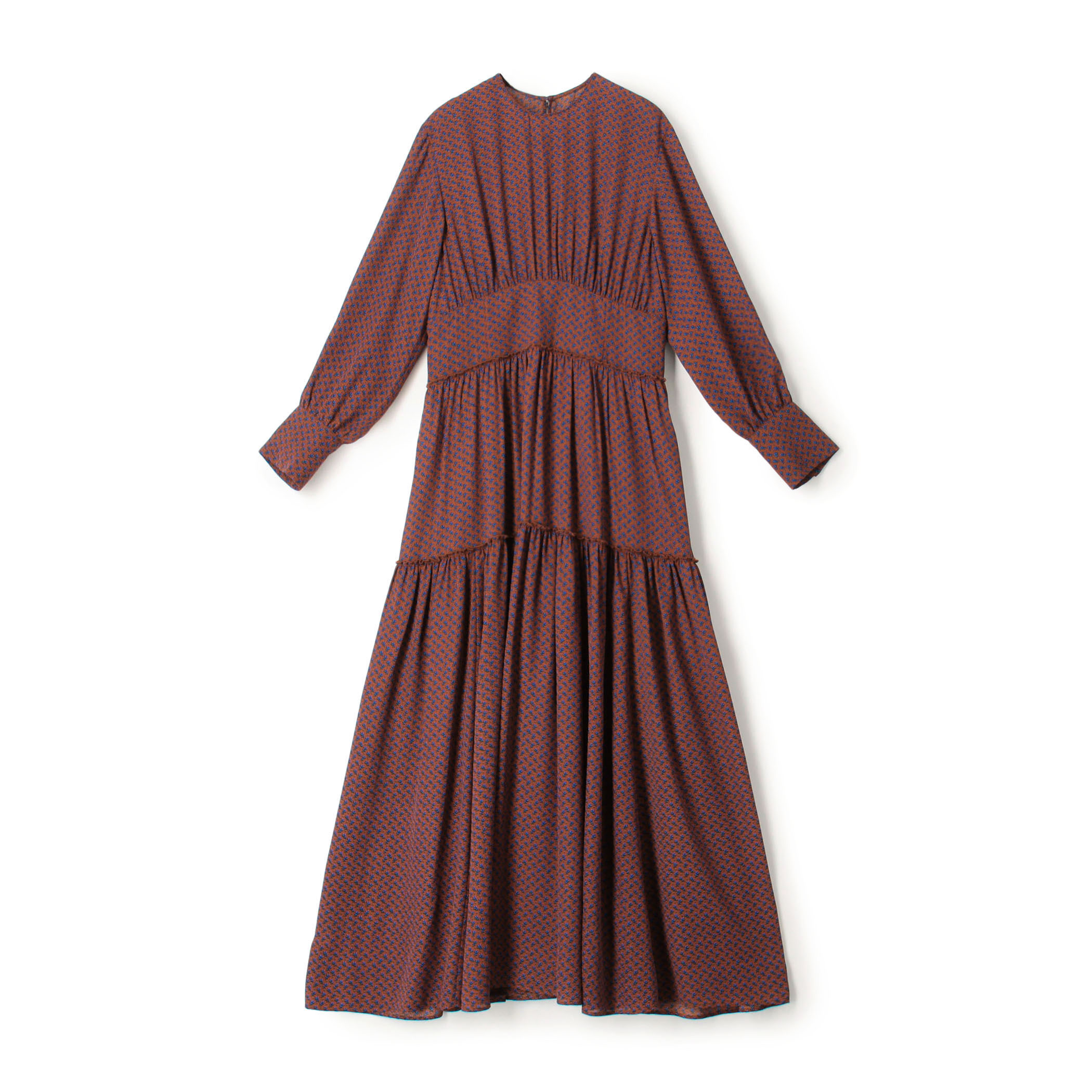 ✨新品タグ付✨CLOTH&CROSS ジョーゼットティアードワンピース グレー ポリエステルジョーゼットプリント ティアードワンピース | maison